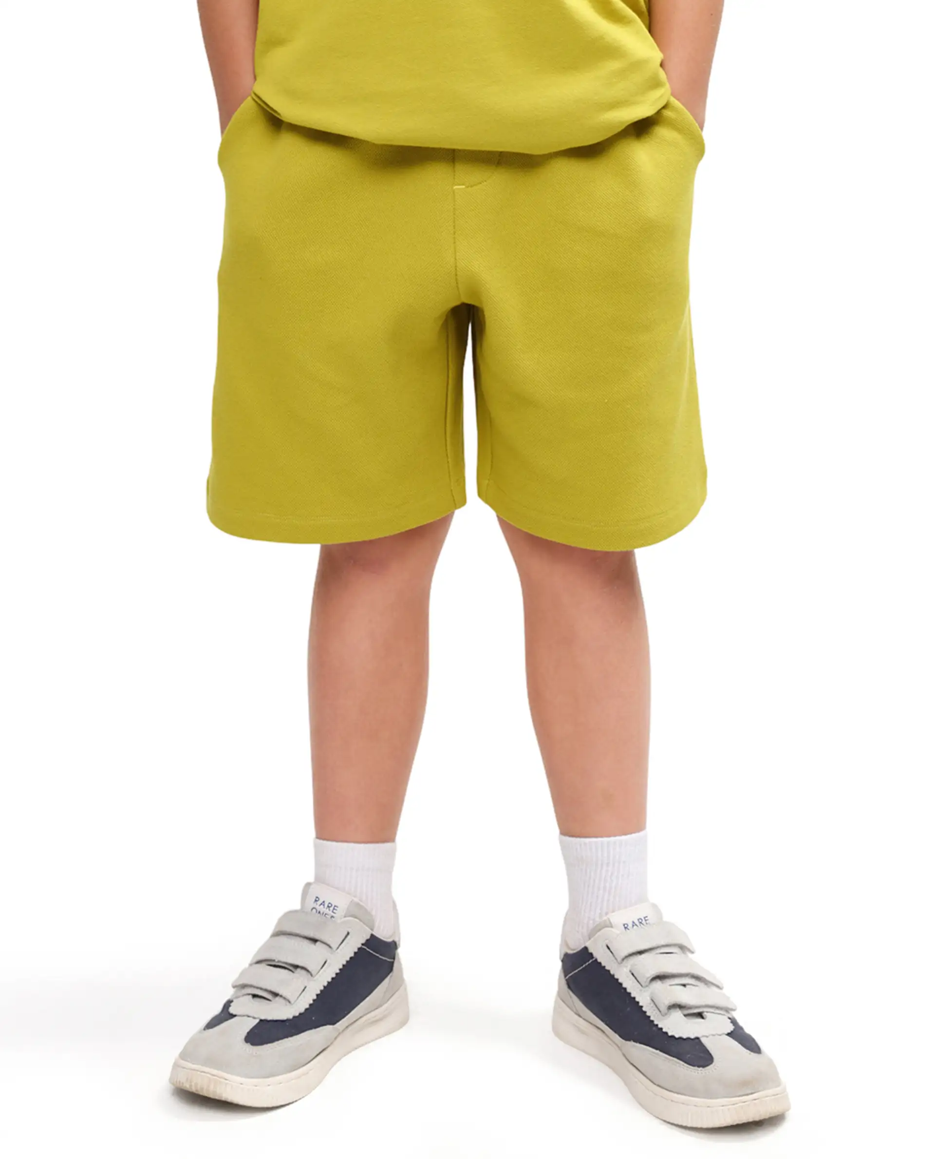Rare Ones Kids Heros-B Fluorescent Yellow Polyester Blend Fabric Button And Zipper Closure Hd Print Regular Fit Shorts - Image 2