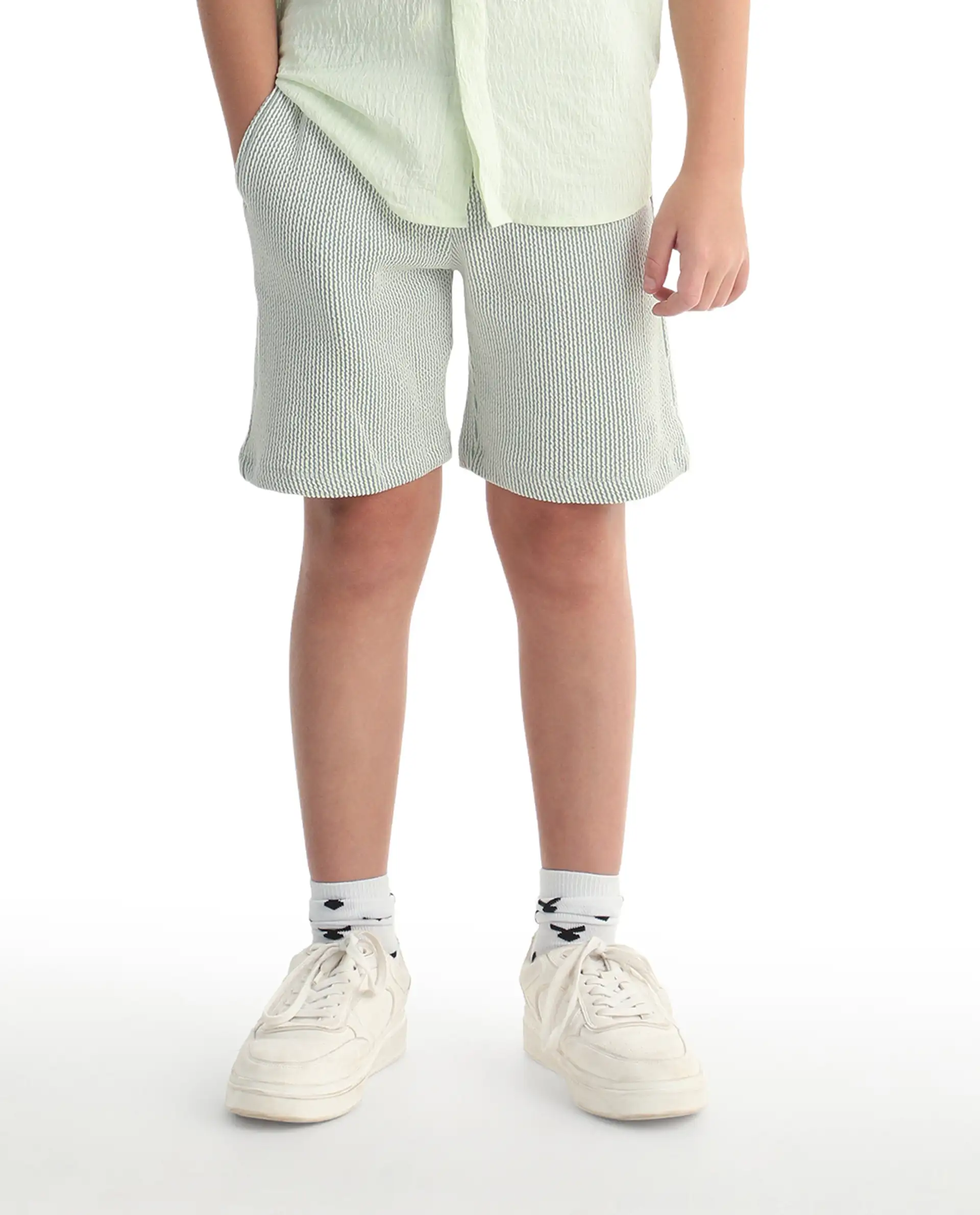 Rare Ones Kids John26-B Light Green Cotton Blend Fabric Drawstring Closure Regular Fit Shorts - Image 2