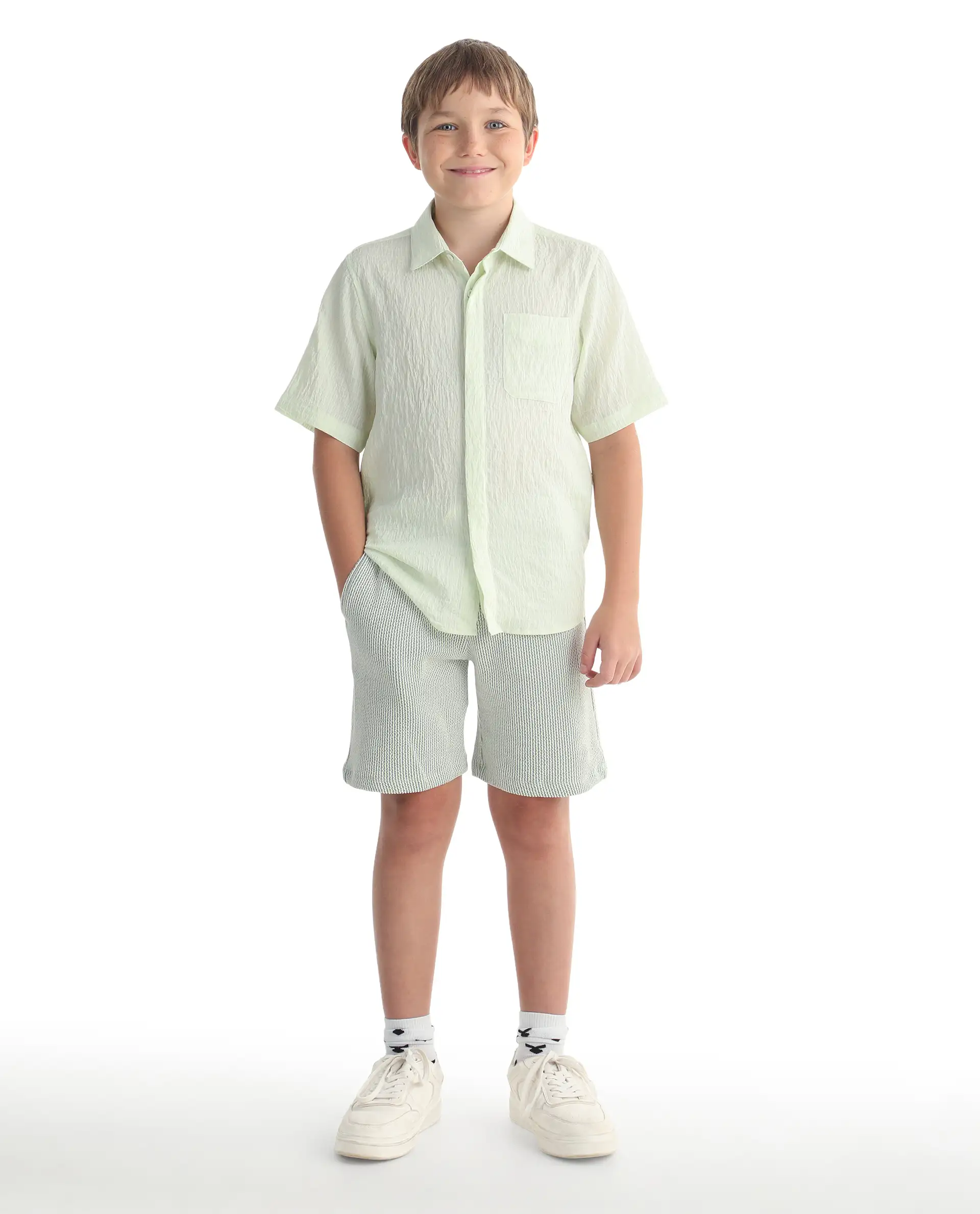 Rare Ones Kids John26-B Light Green Cotton Blend Fabric Drawstring Closure Regular Fit Shorts - Image 4