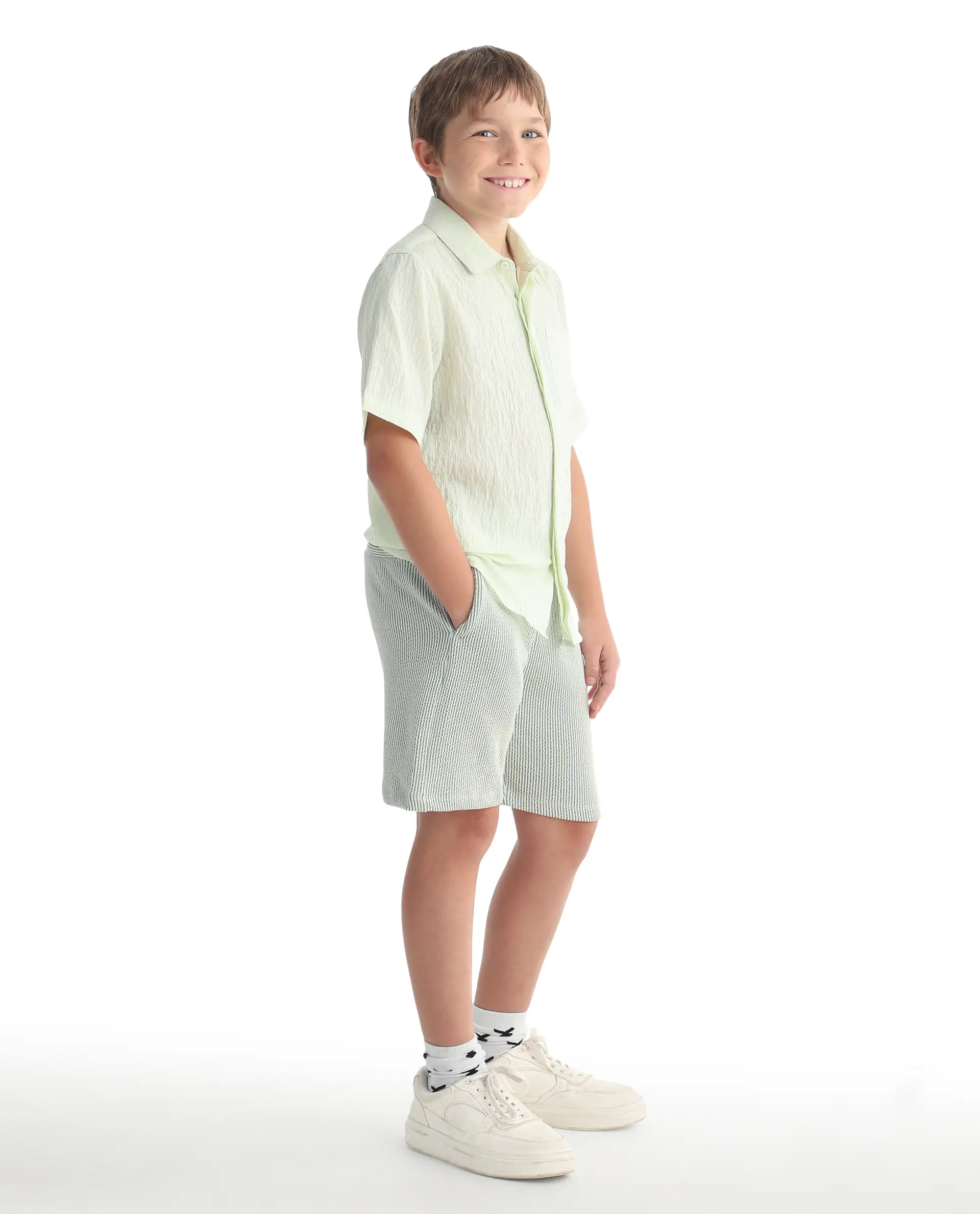 Rare Ones Kids John26-B Light Green Cotton Blend Fabric Drawstring Closure Regular Fit Shorts - Image 5
