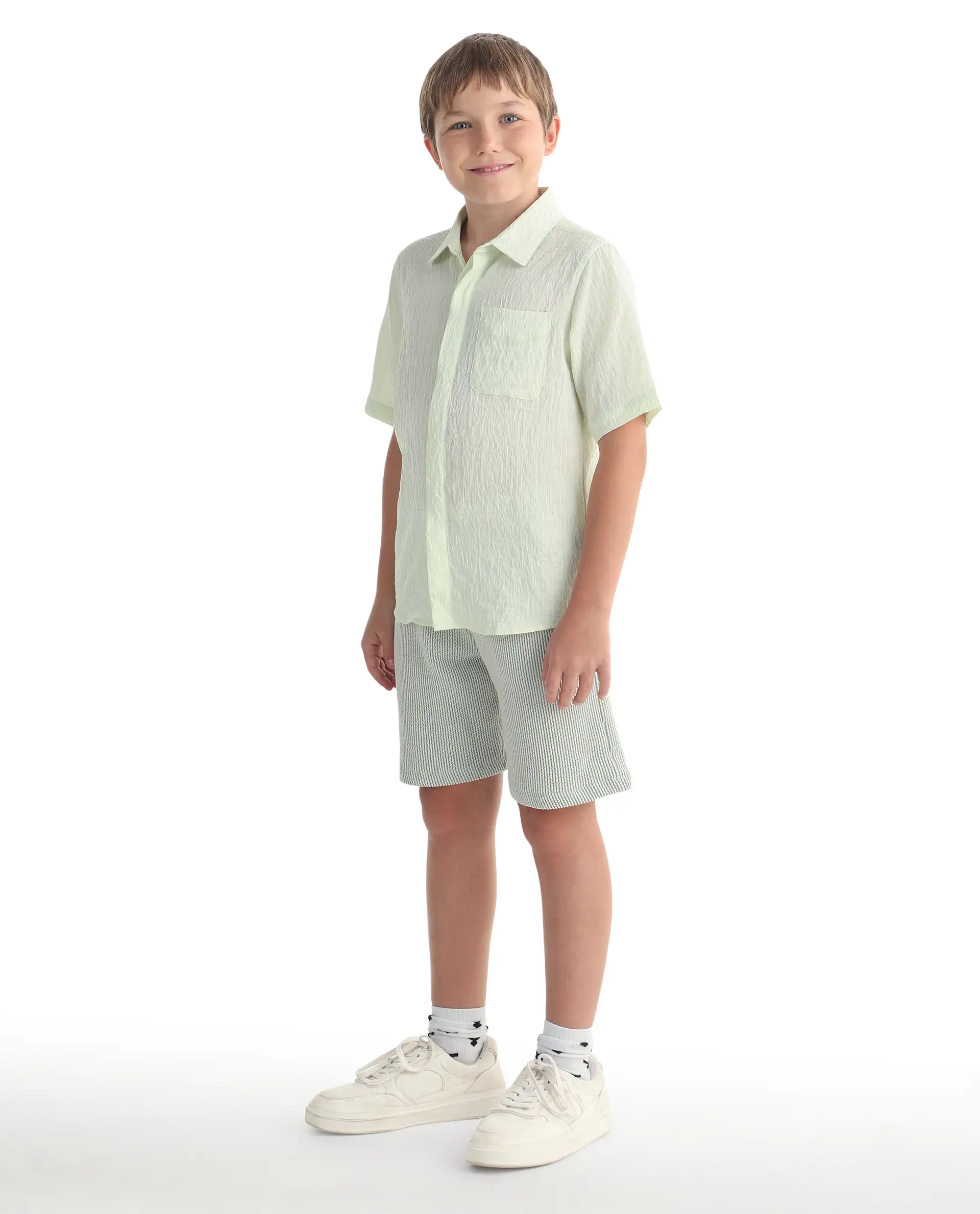 Rare Ones Kids John26-B Light Green Cotton Blend Fabric Drawstring Closure Regular Fit Shorts - Image 6