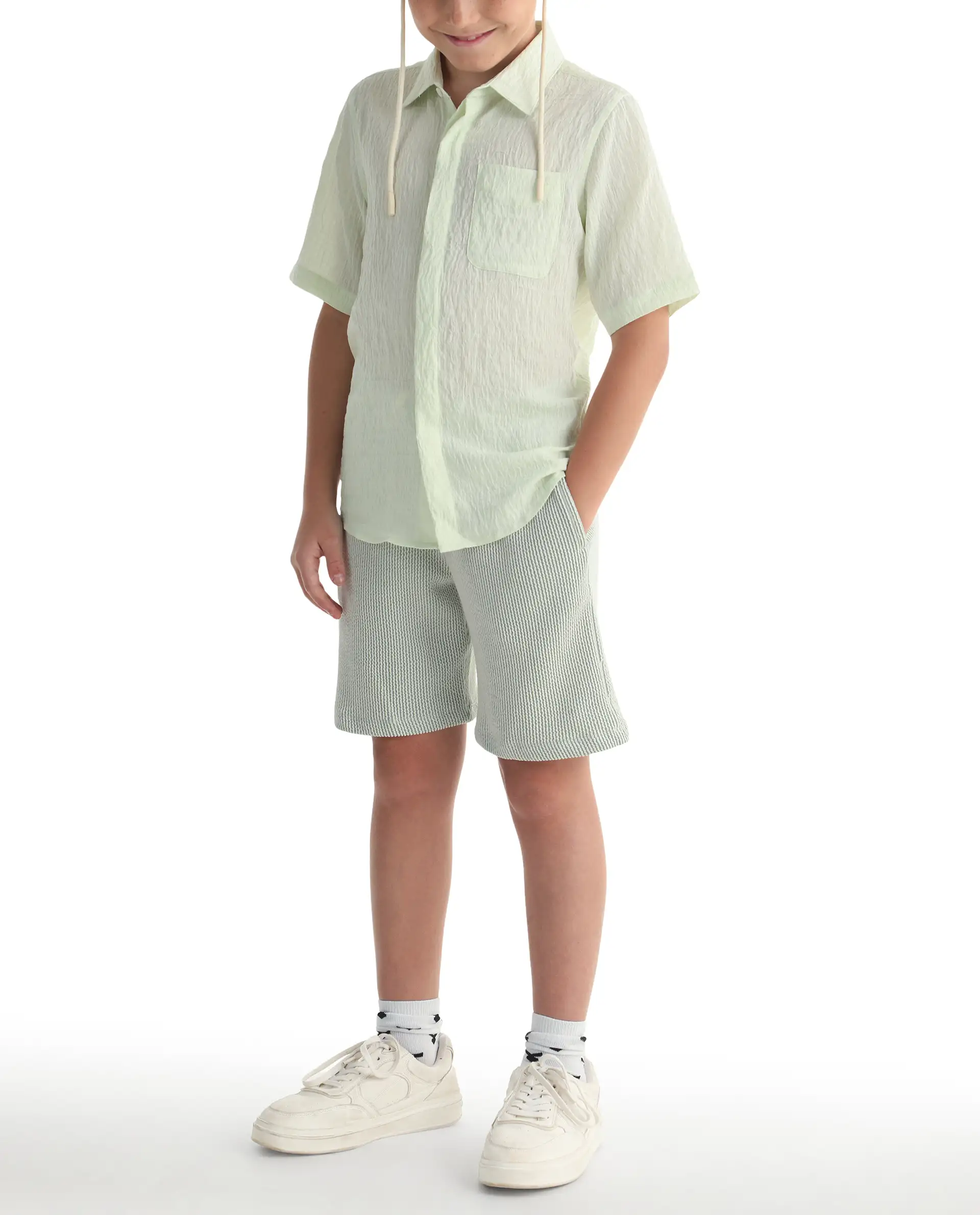Rare Ones Kids John26-B Light Green Cotton Blend Fabric Drawstring Closure Regular Fit Shorts - Image 7