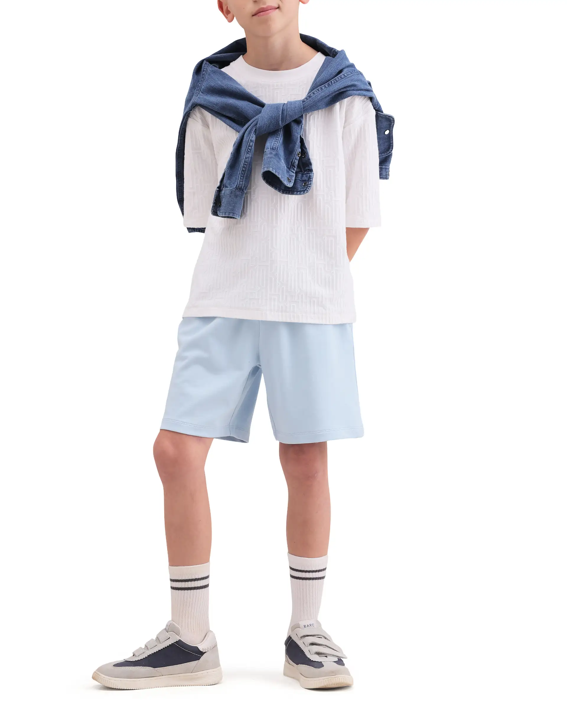 Rare Ones Kids Jonty-B Pastel Blue Cotton Blend Fabric Drawstring Closure Regular Fit Shorts - Image 3
