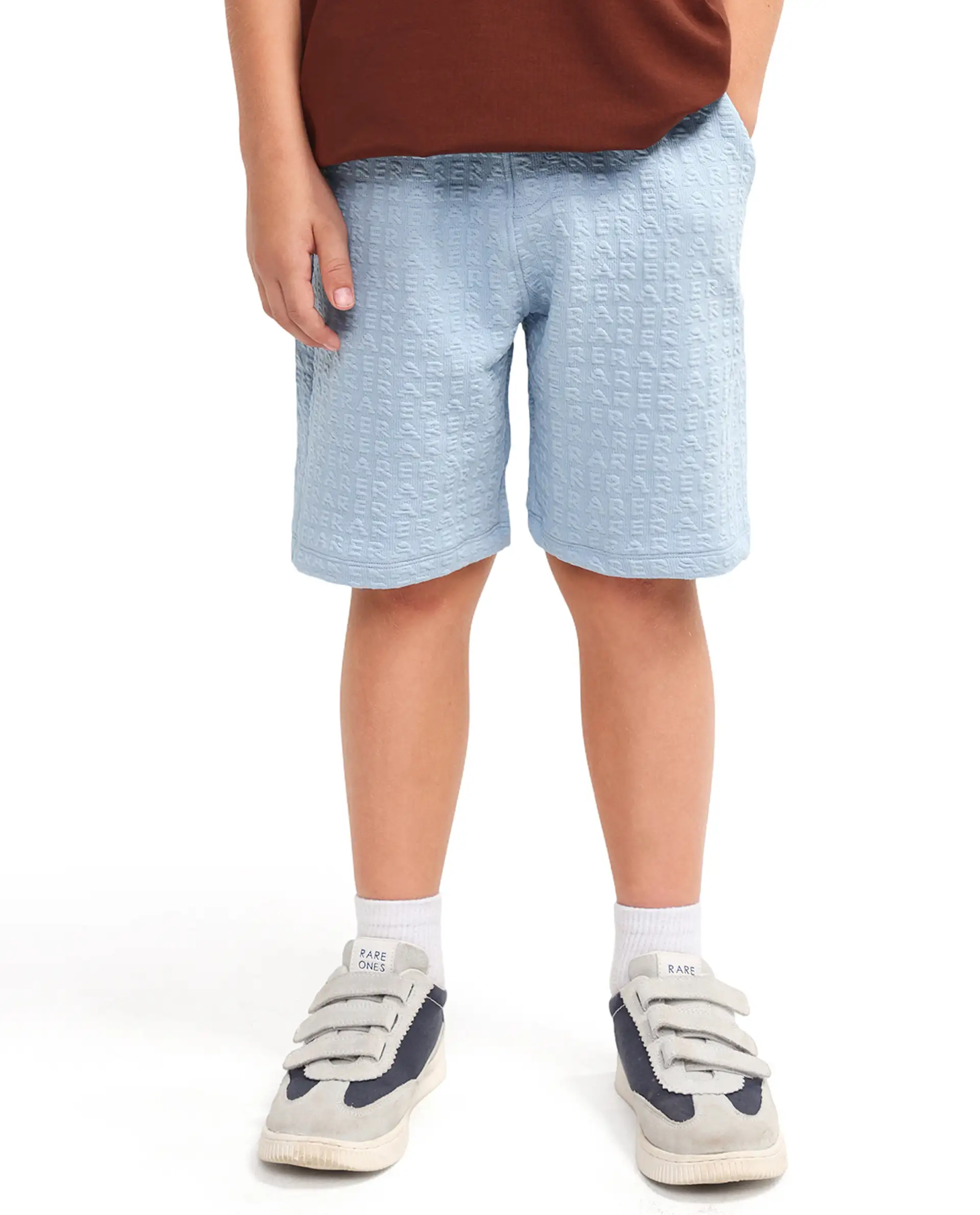 Rare Ones Kids Myrok-B Blue Polyester Blend Fabric Drawstring Closure Jacquard Regular Fit Shorts - Image 2