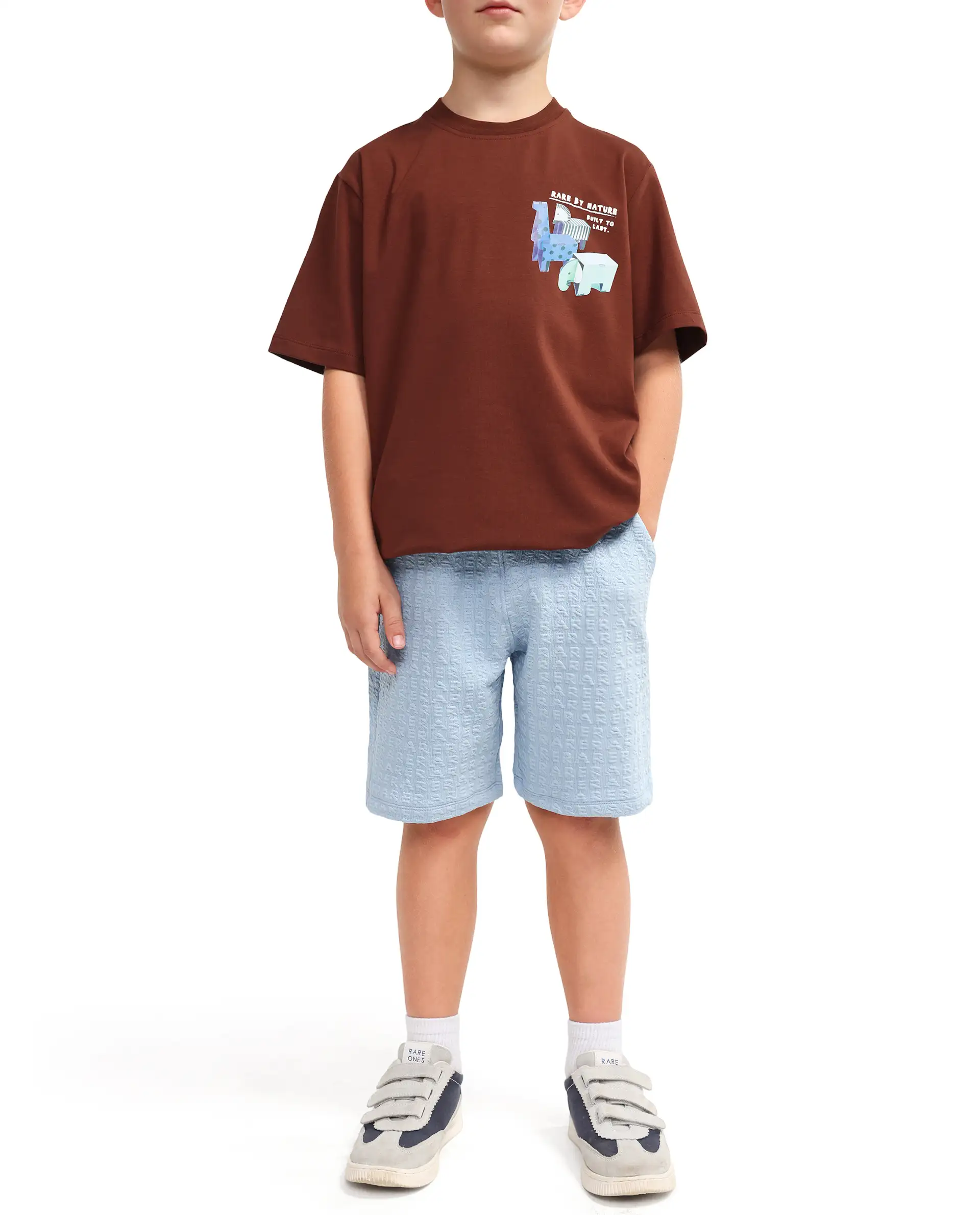 Rare Ones Kids Myrok-B Blue Polyester Blend Fabric Drawstring Closure Jacquard Regular Fit Shorts - Image 3