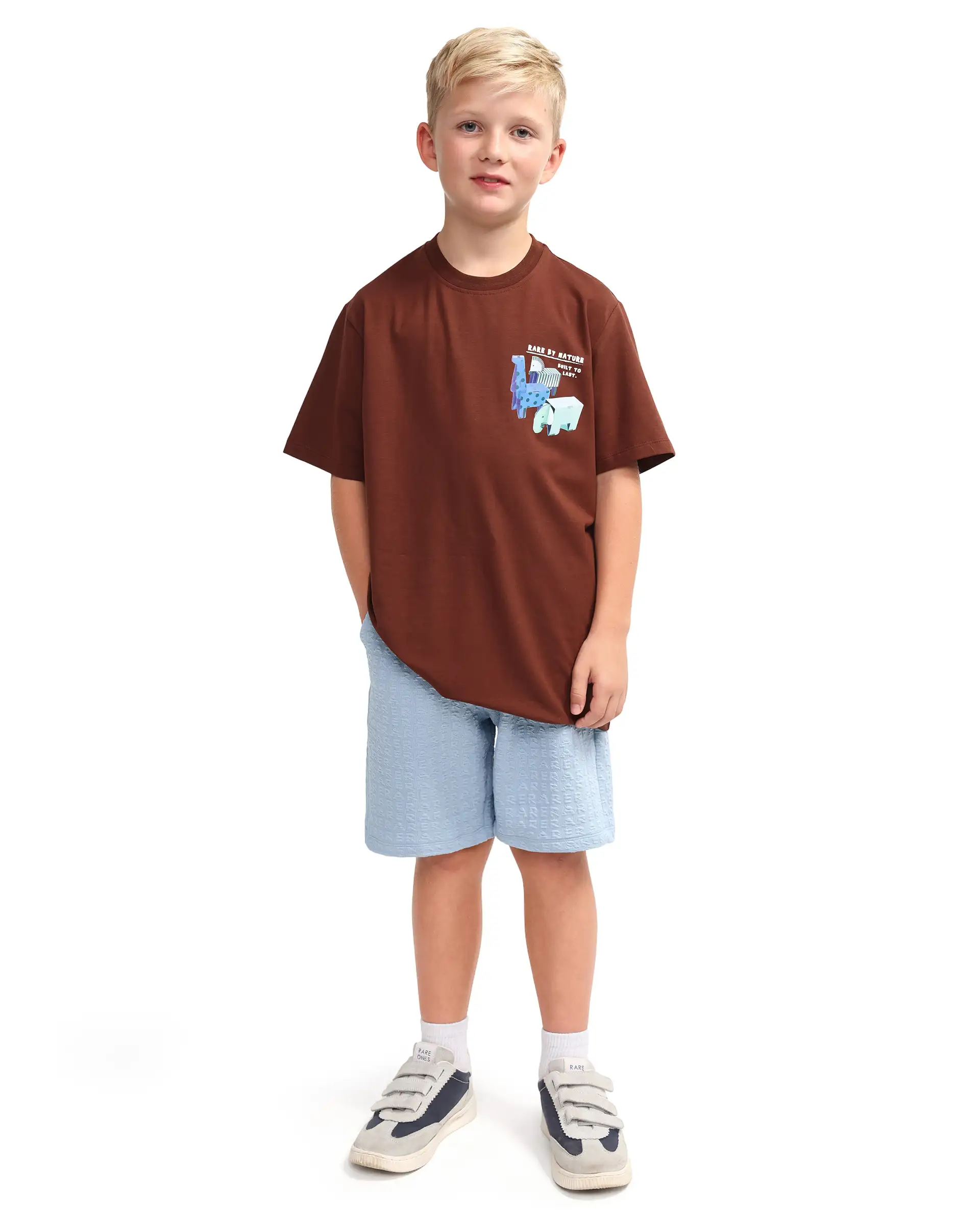 Rare Ones Kids Myrok-B Blue Polyester Blend Fabric Drawstring Closure Jacquard Regular Fit Shorts - Image 4