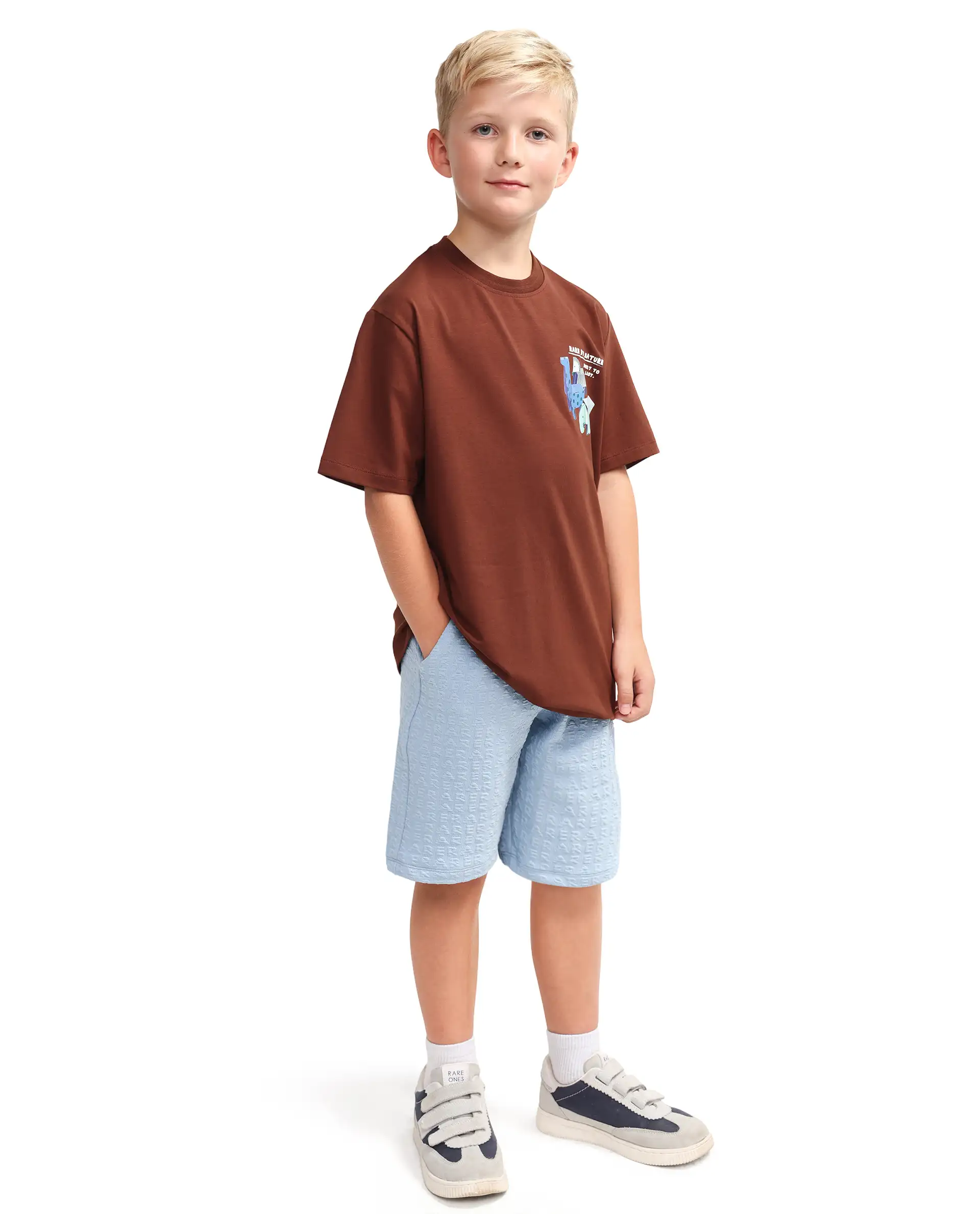 Rare Ones Kids Myrok-B Blue Polyester Blend Fabric Drawstring Closure Jacquard Regular Fit Shorts - Image 7