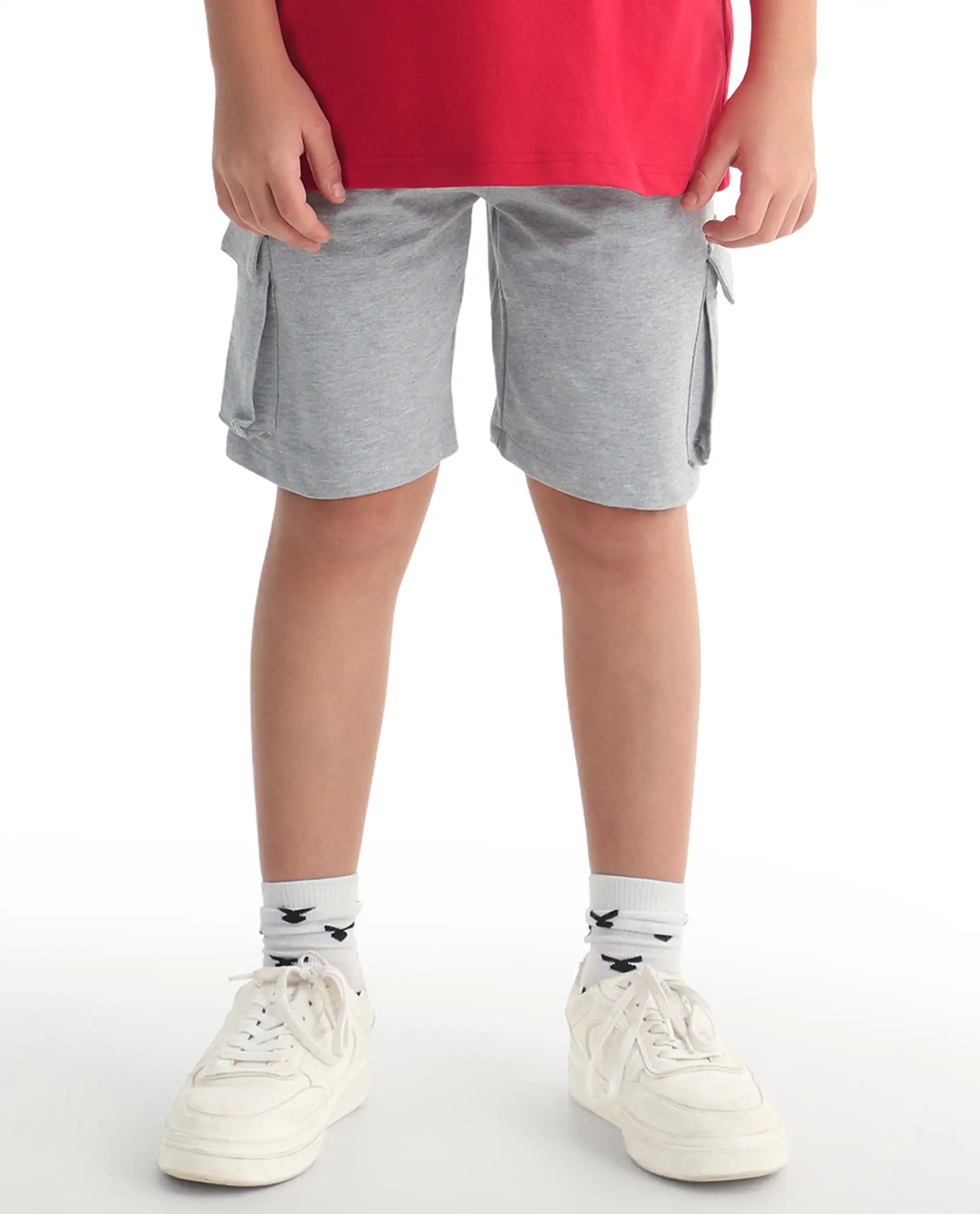 Rare Ones Kids Nadal-B Melange Grey Cotton Fabric Drawstring Closure Cargo Fit Shorts - Image 2