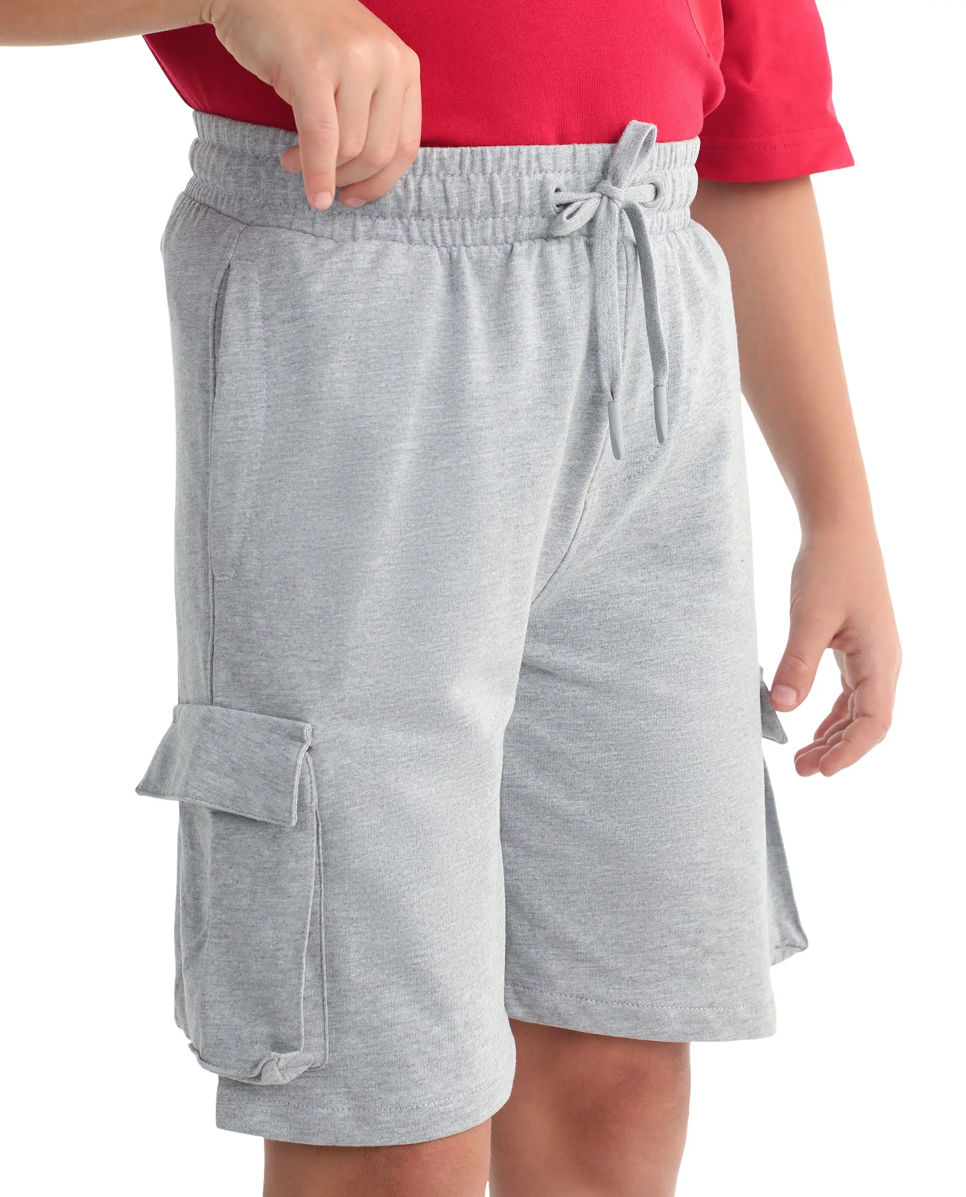 Rare Ones Kids Nadal-B Melange Grey Cotton Fabric Drawstring Closure Cargo Fit Shorts - Image 4