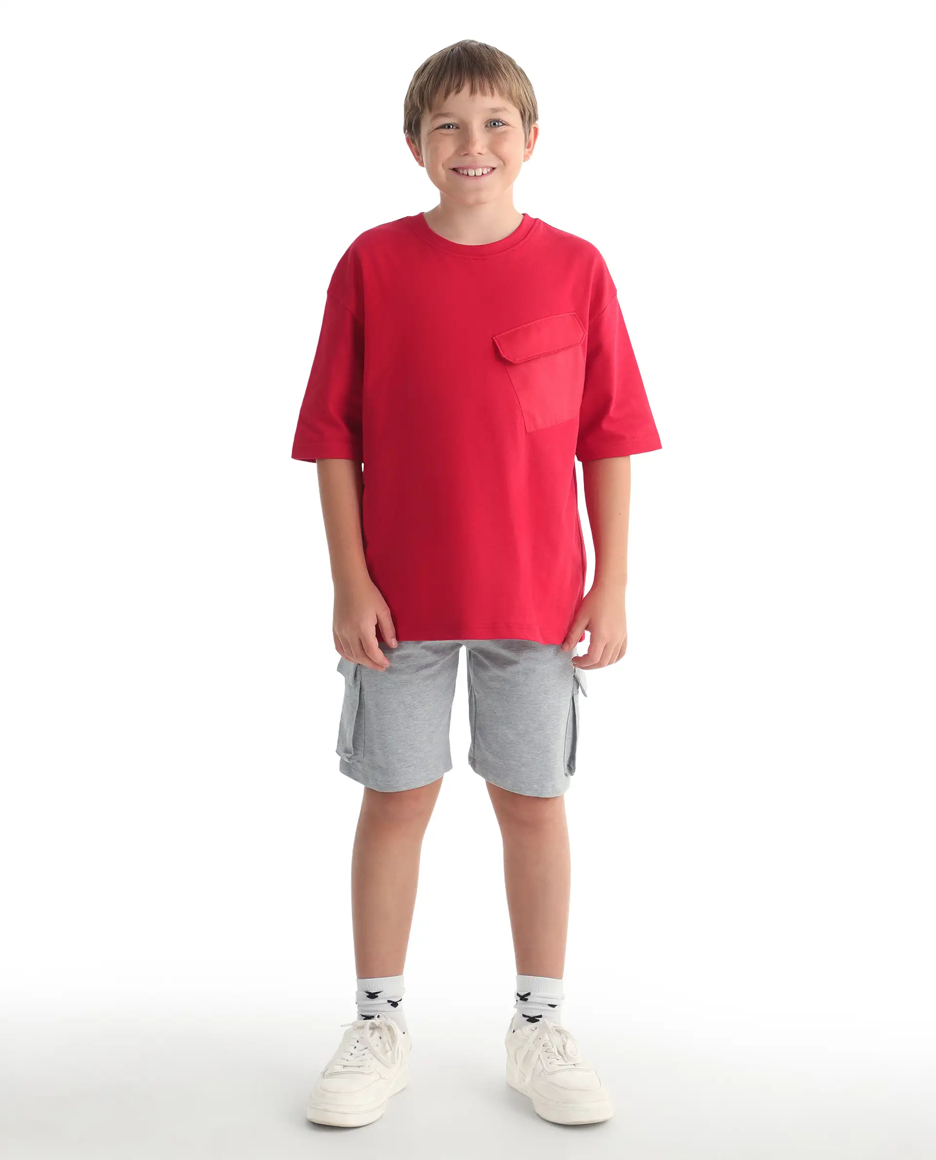 Rare Ones Kids Nadal-B Melange Grey Cotton Fabric Drawstring Closure Cargo Fit Shorts - Image 5