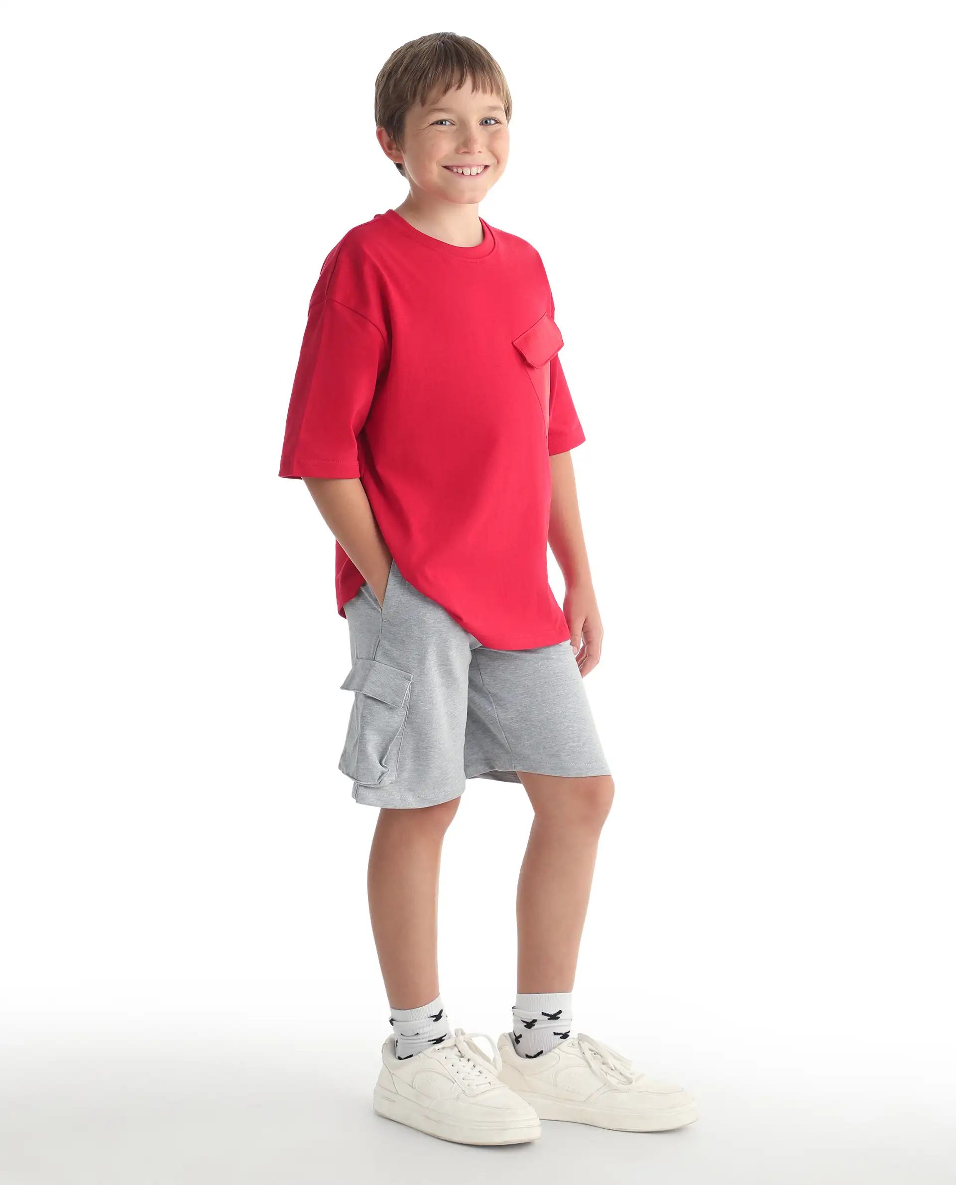 Rare Ones Kids Nadal-B Melange Grey Cotton Fabric Drawstring Closure Cargo Fit Shorts - Image 6