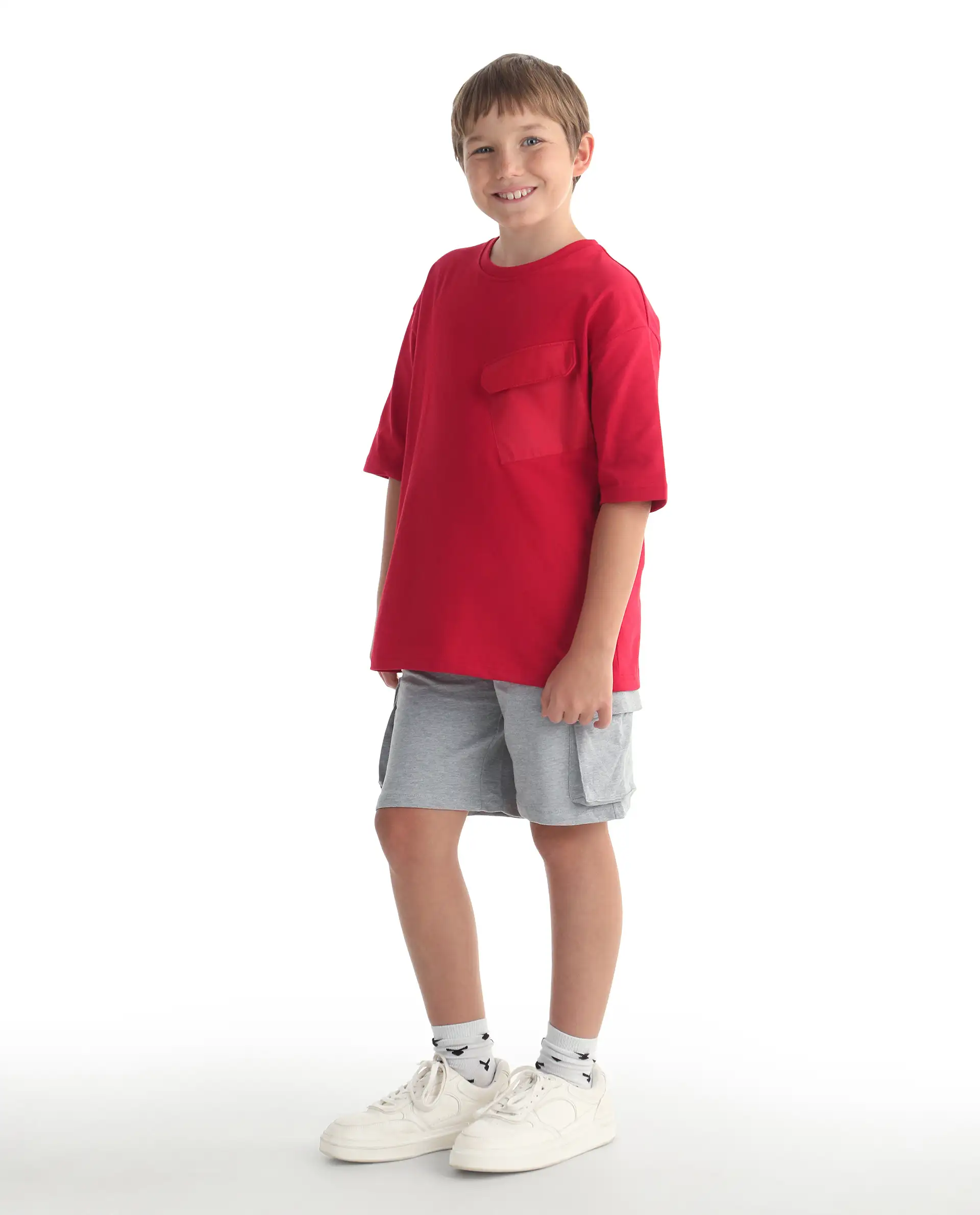 Rare Ones Kids Nadal-B Melange Grey Cotton Fabric Drawstring Closure Cargo Fit Shorts - Image 7