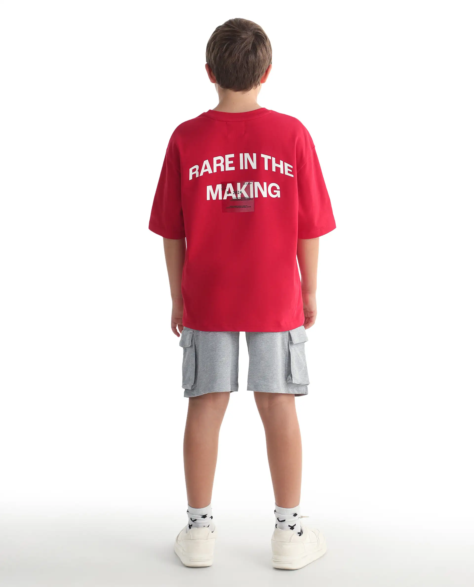 Rare Ones Kids Nadal-B Melange Grey Cotton Fabric Drawstring Closure Cargo Fit Shorts - Image 8