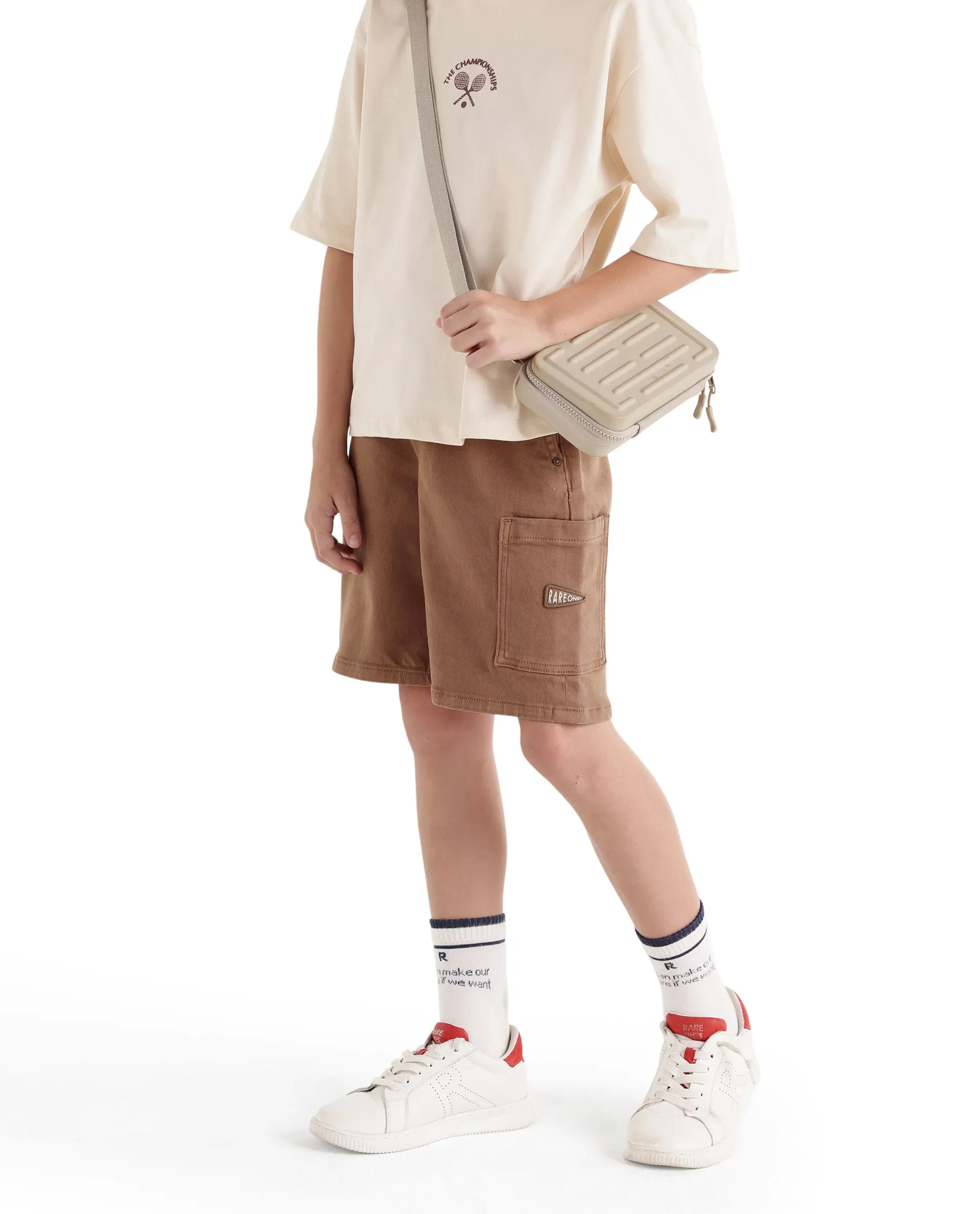 Rare Ones Kids Olio Light Brown Cotton Fabric Pull-On Closure Regular Fit Shorts - Image 3