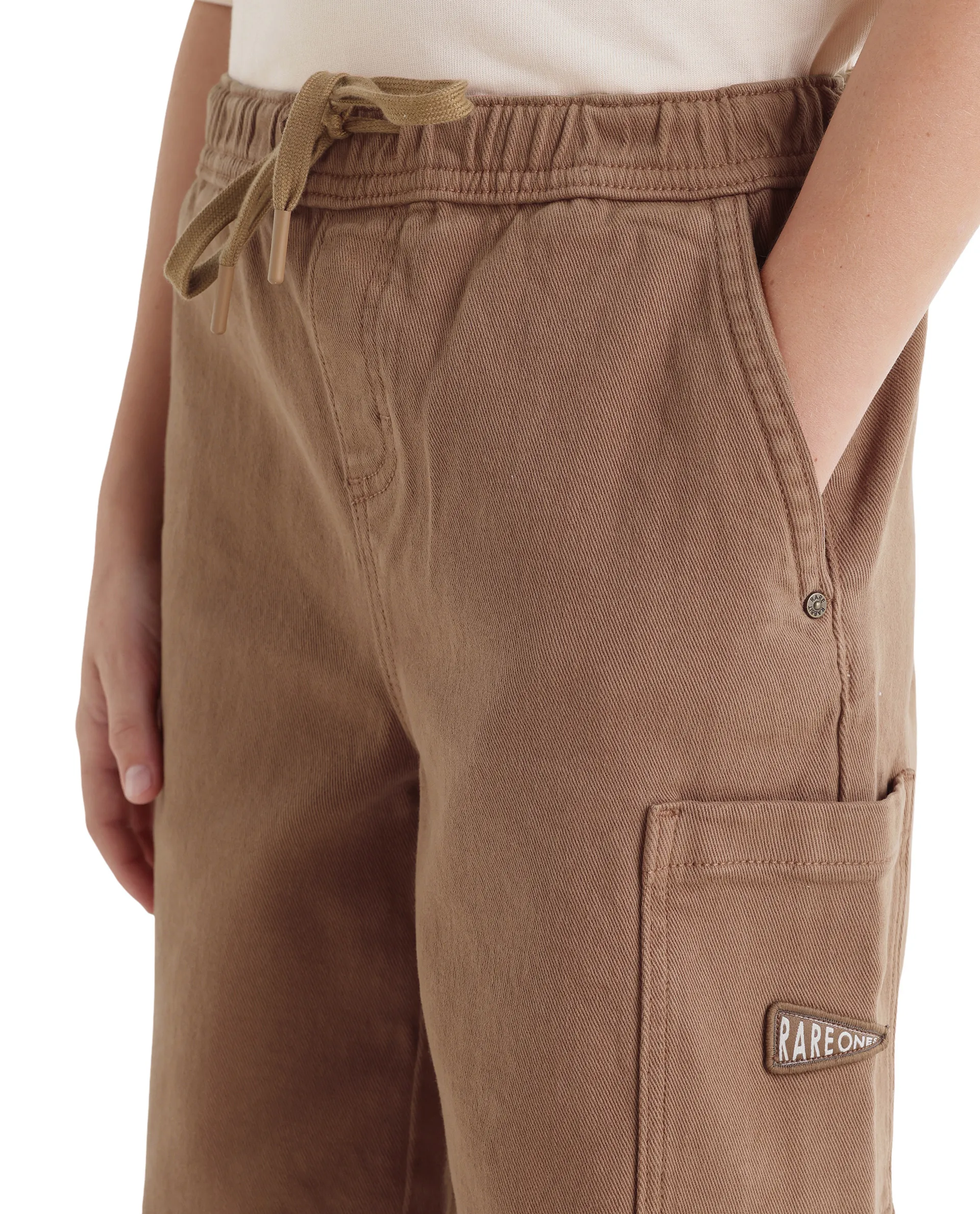 Rare Ones Kids Olio Light Brown Cotton Fabric Pull-On Closure Regular Fit Shorts - Image 5