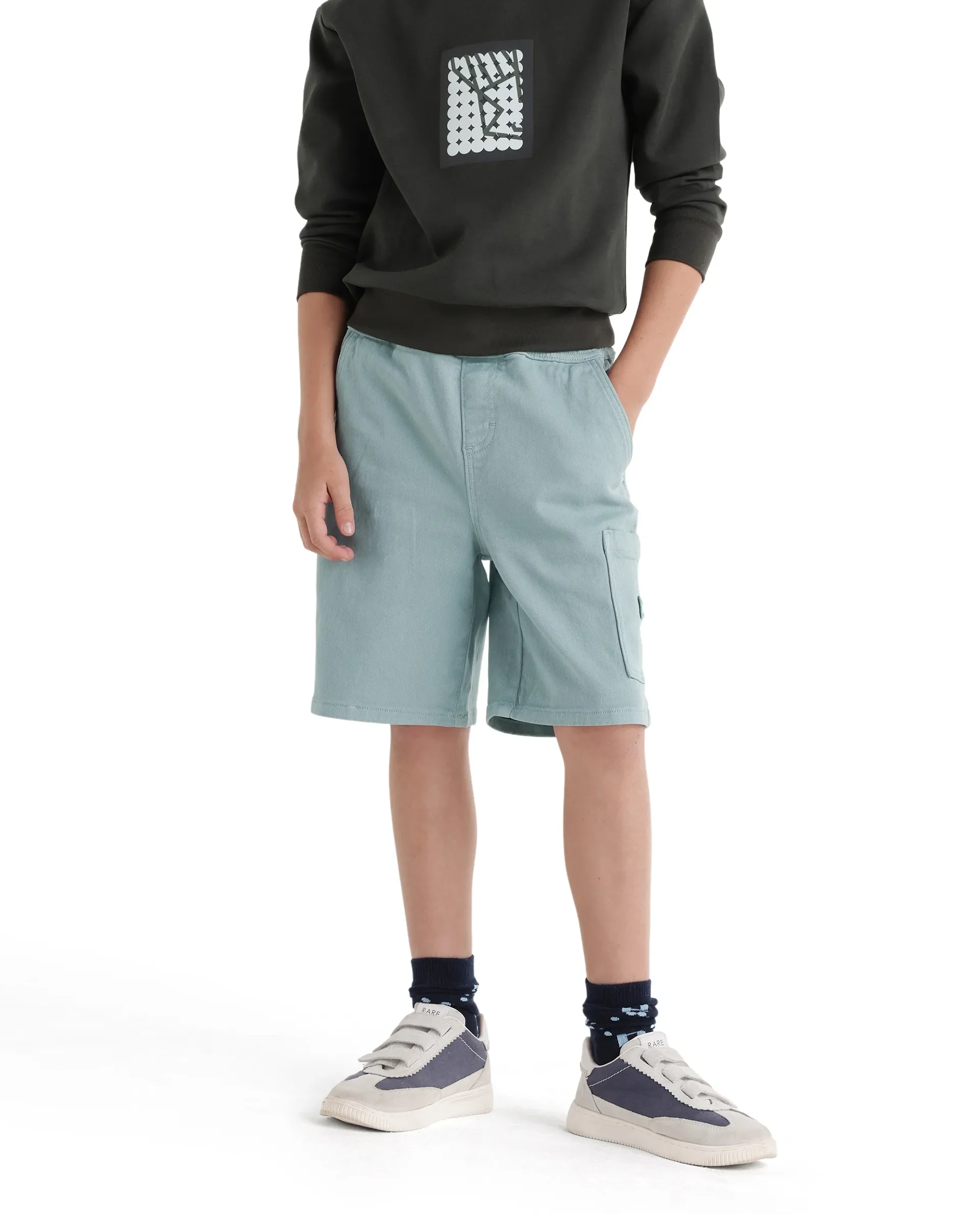 Rare Ones Kids Olio Sage Cotton Fabric Pull-On Closure Regular Fit Shorts - Image 3