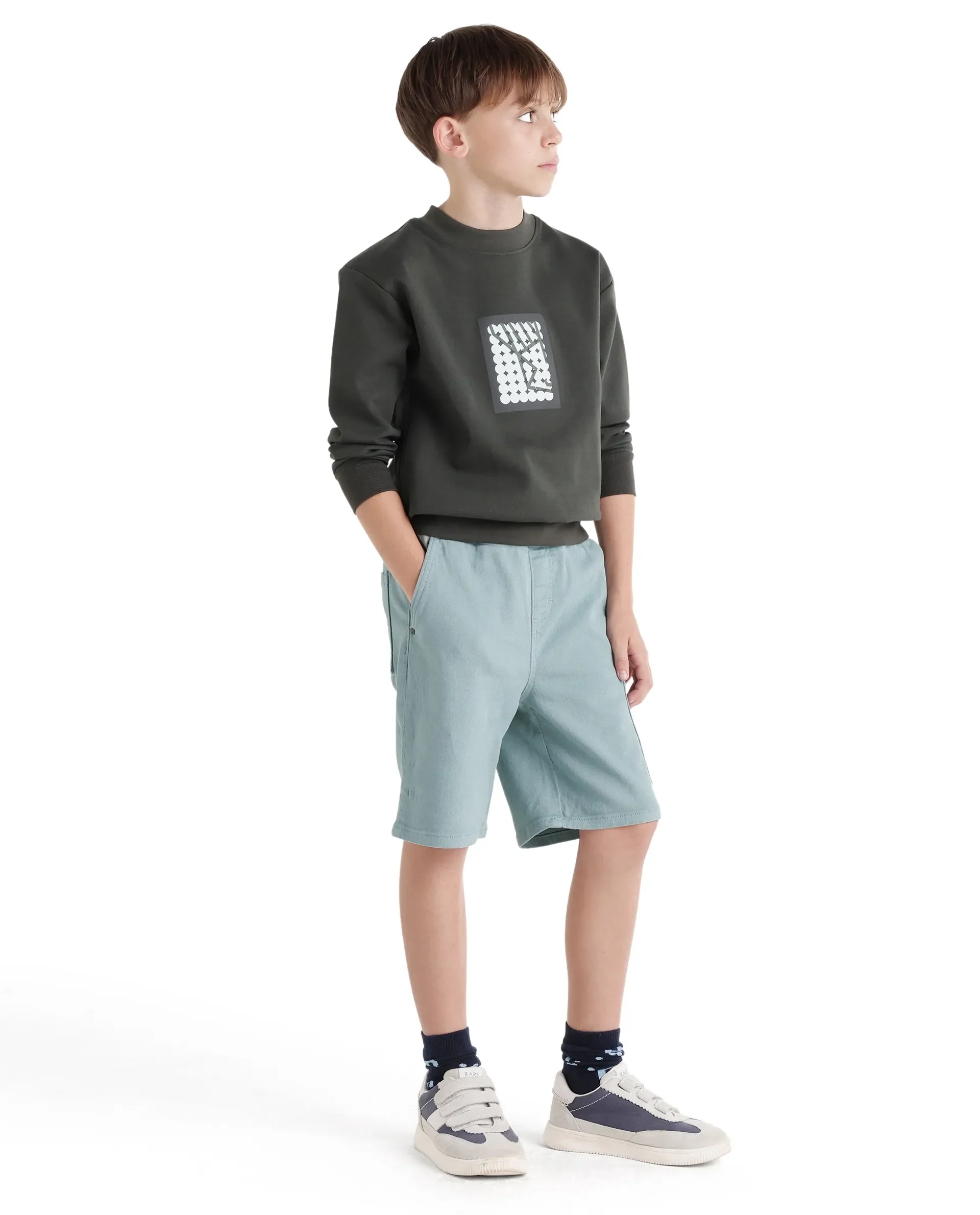 Rare Ones Kids Olio Sage Cotton Fabric Pull-On Closure Regular Fit Shorts - Image 6