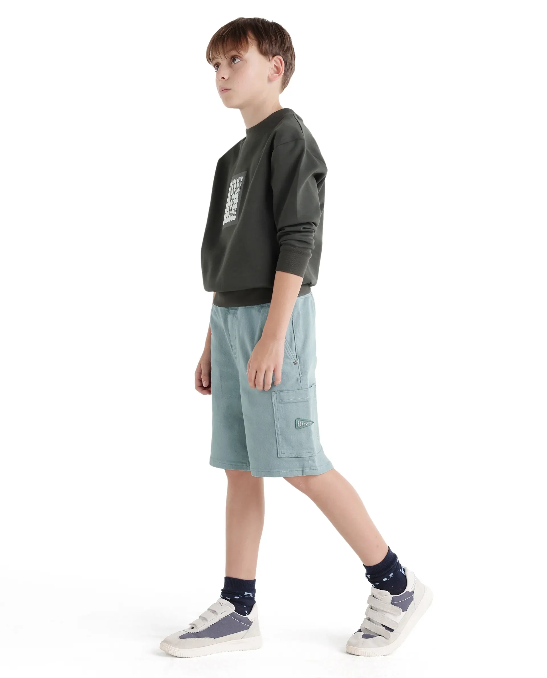 Rare Ones Kids Olio Sage Cotton Fabric Pull-On Closure Regular Fit Shorts - Image 7