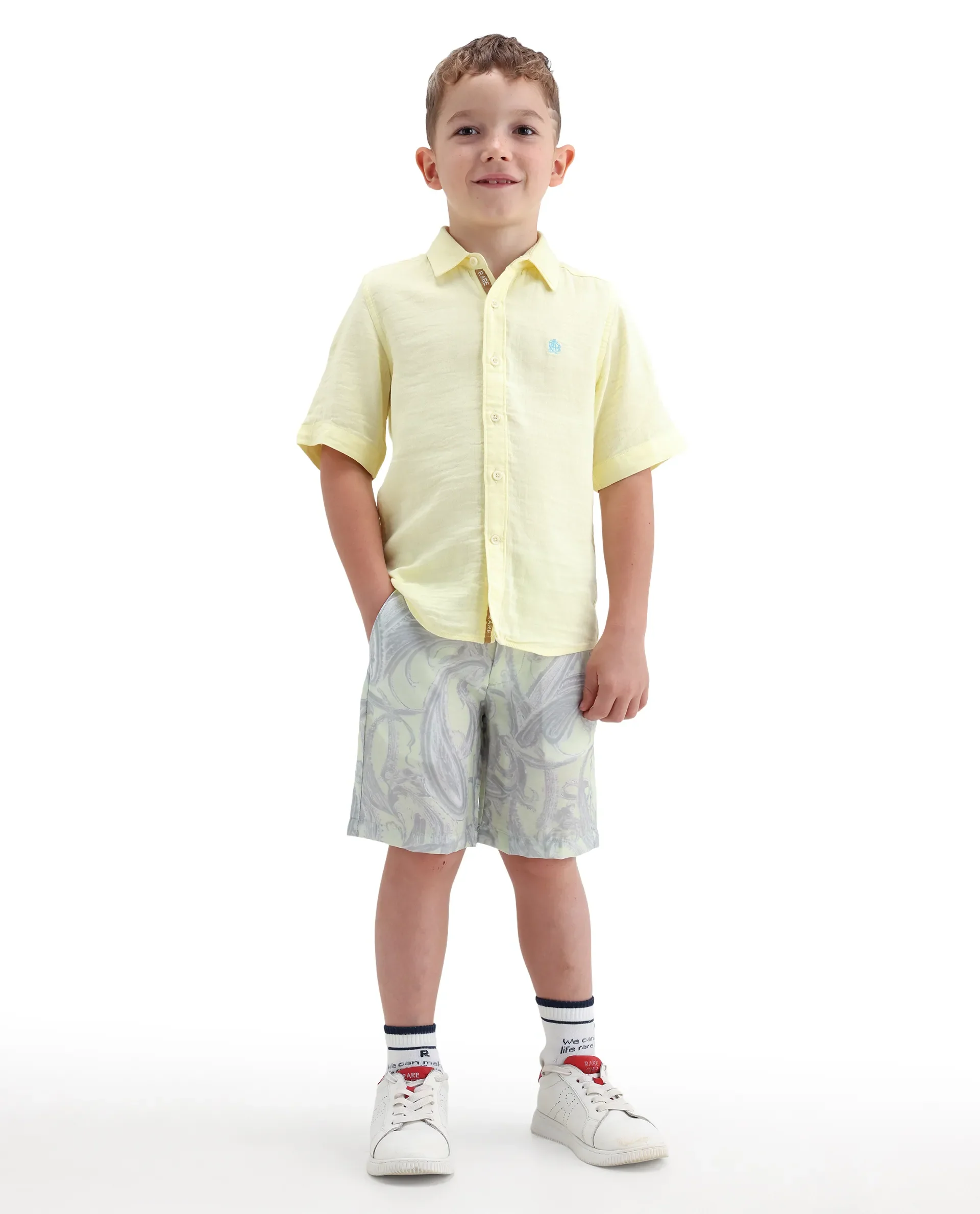 Rare Ones Kids Pasel-B Fluorescent Green Viscose Blend Button Closure Regular Fit Shorts - Image 4