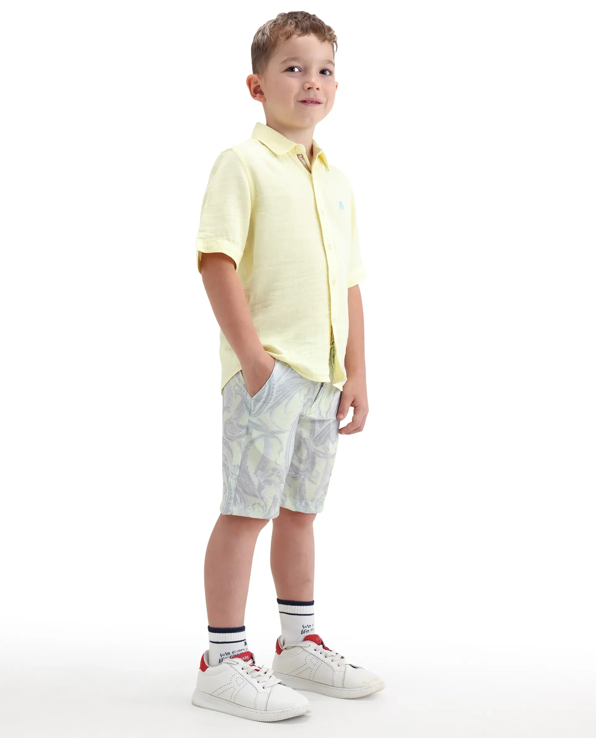 Rare Ones Kids Pasel-B Fluorescent Green Viscose Blend Button Closure Regular Fit Shorts - Image 5