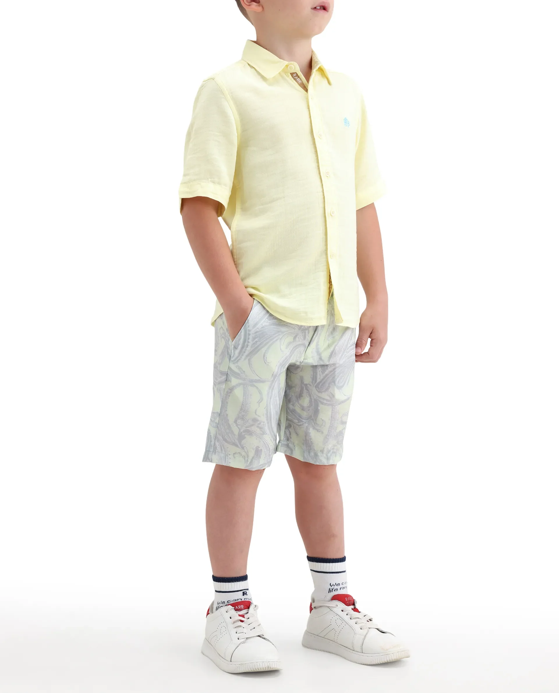 Rare Ones Kids Pasel-B Fluorescent Green Viscose Blend Button Closure Regular Fit Shorts - Image 7