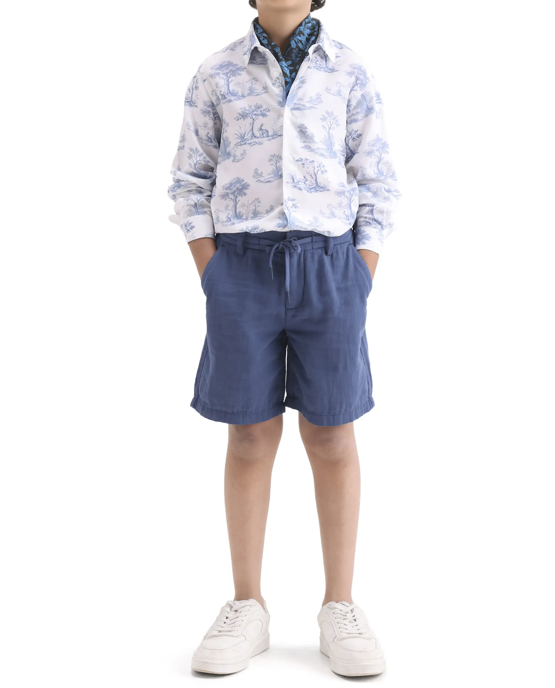 Rare Ones Kids Pinto-K-26 Blue Cotton Blend Button Closure Regular Fit Shorts - Image 2