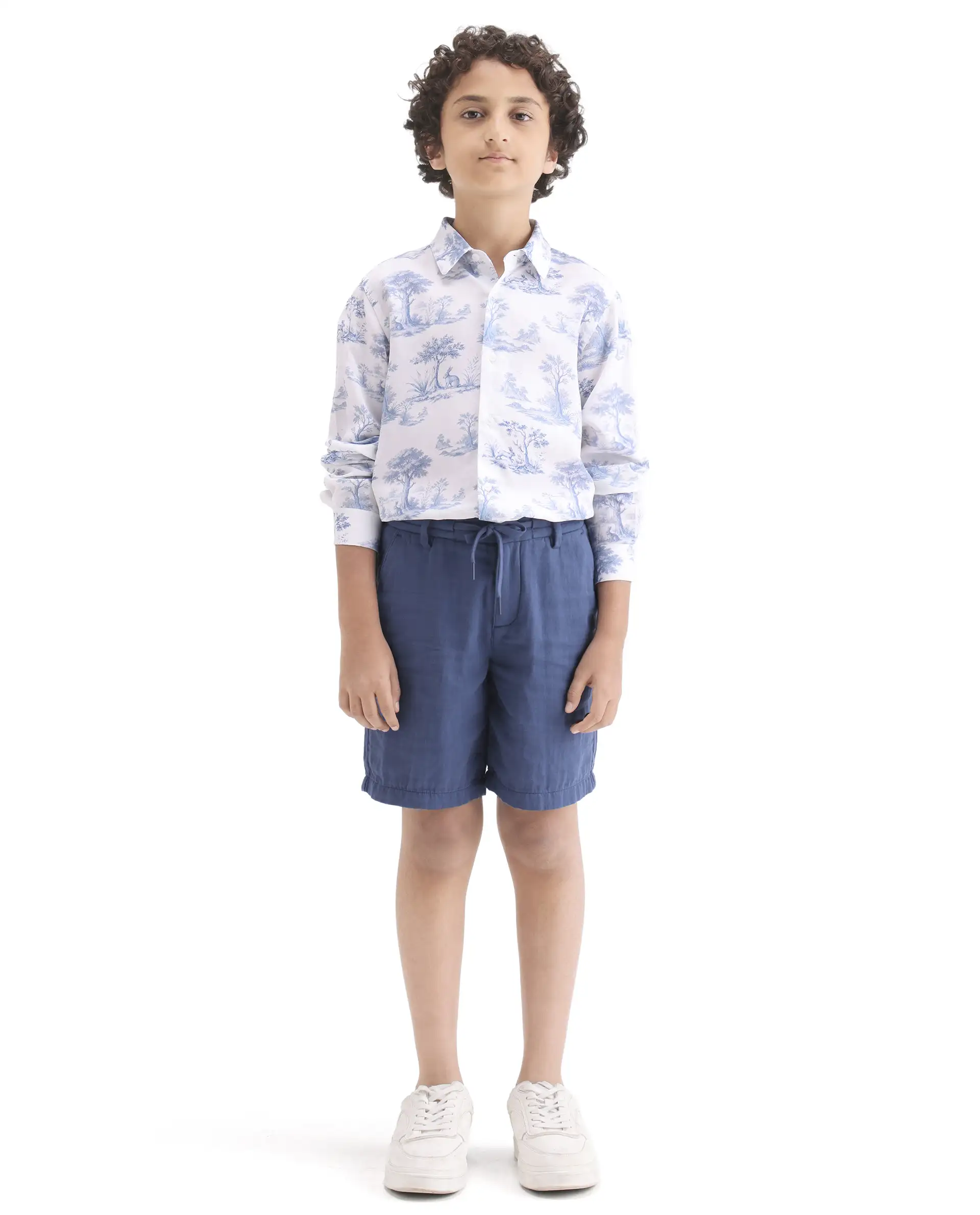 Rare Ones Kids Pinto-K-26 Blue Cotton Blend Button Closure Regular Fit Shorts - Image 4
