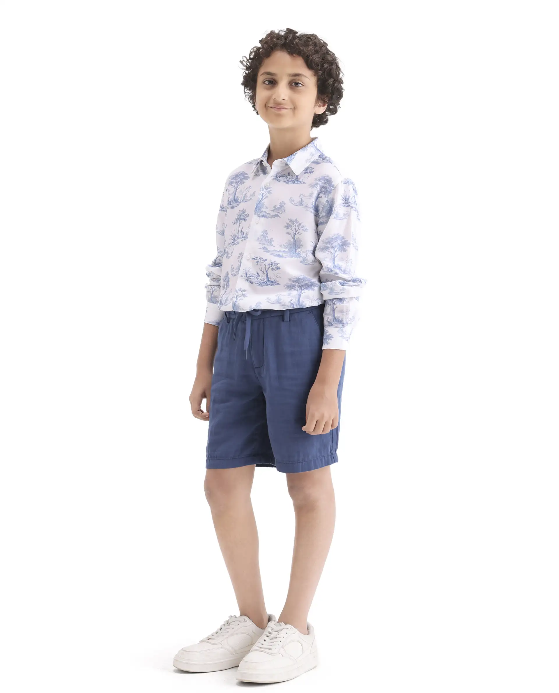 Rare Ones Kids Pinto-K-26 Blue Cotton Blend Button Closure Regular Fit Shorts - Image 5