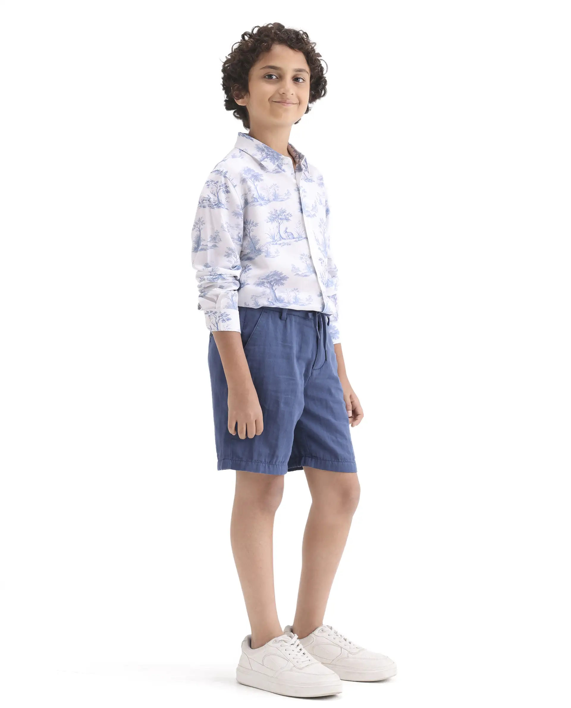 Rare Ones Kids Pinto-K-26 Blue Cotton Blend Button Closure Regular Fit Shorts - Image 6