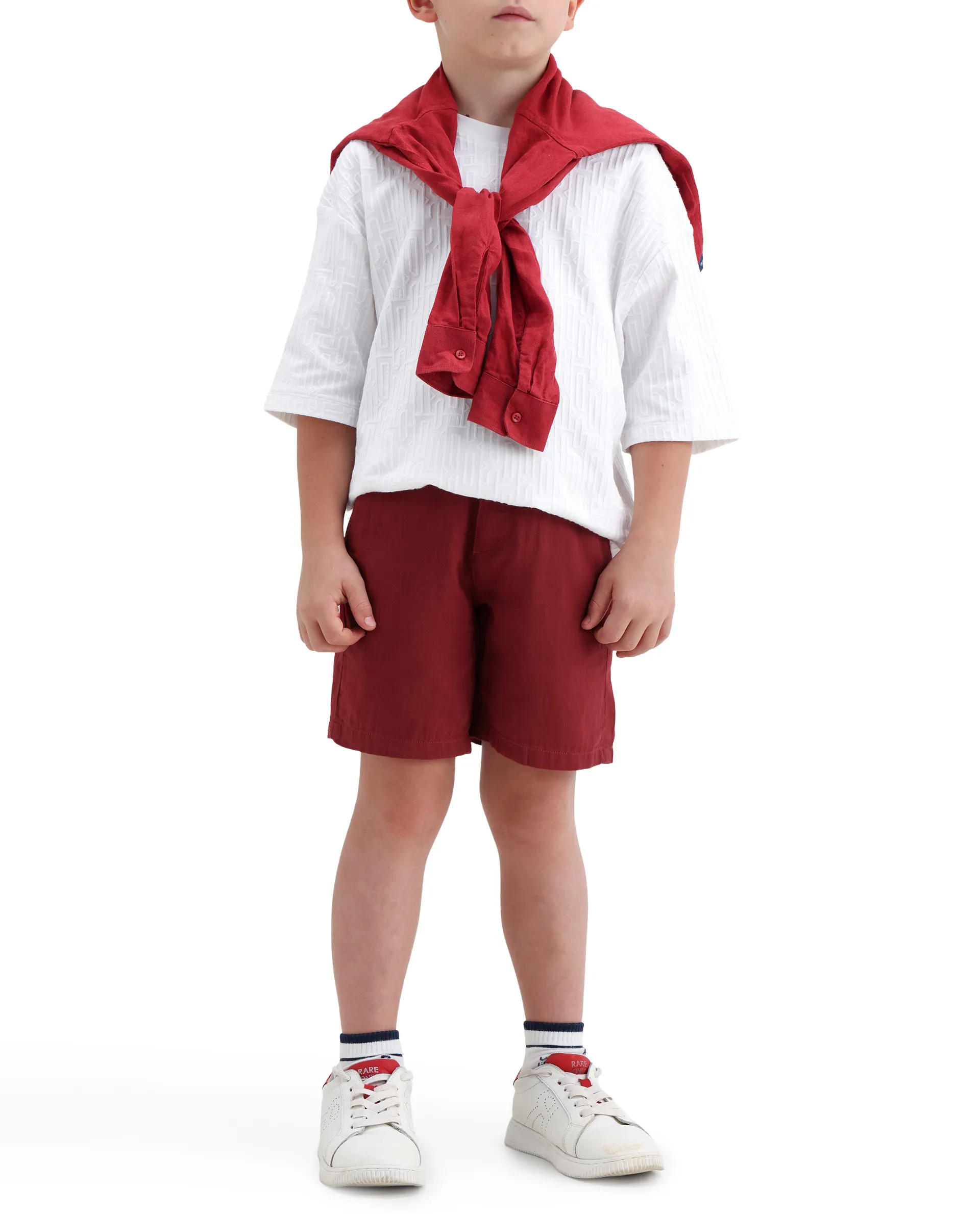 Rare Ones Kids Pinto-K-26 Red Cotton Blend Button Closure Regular Fit Shorts - Image 3