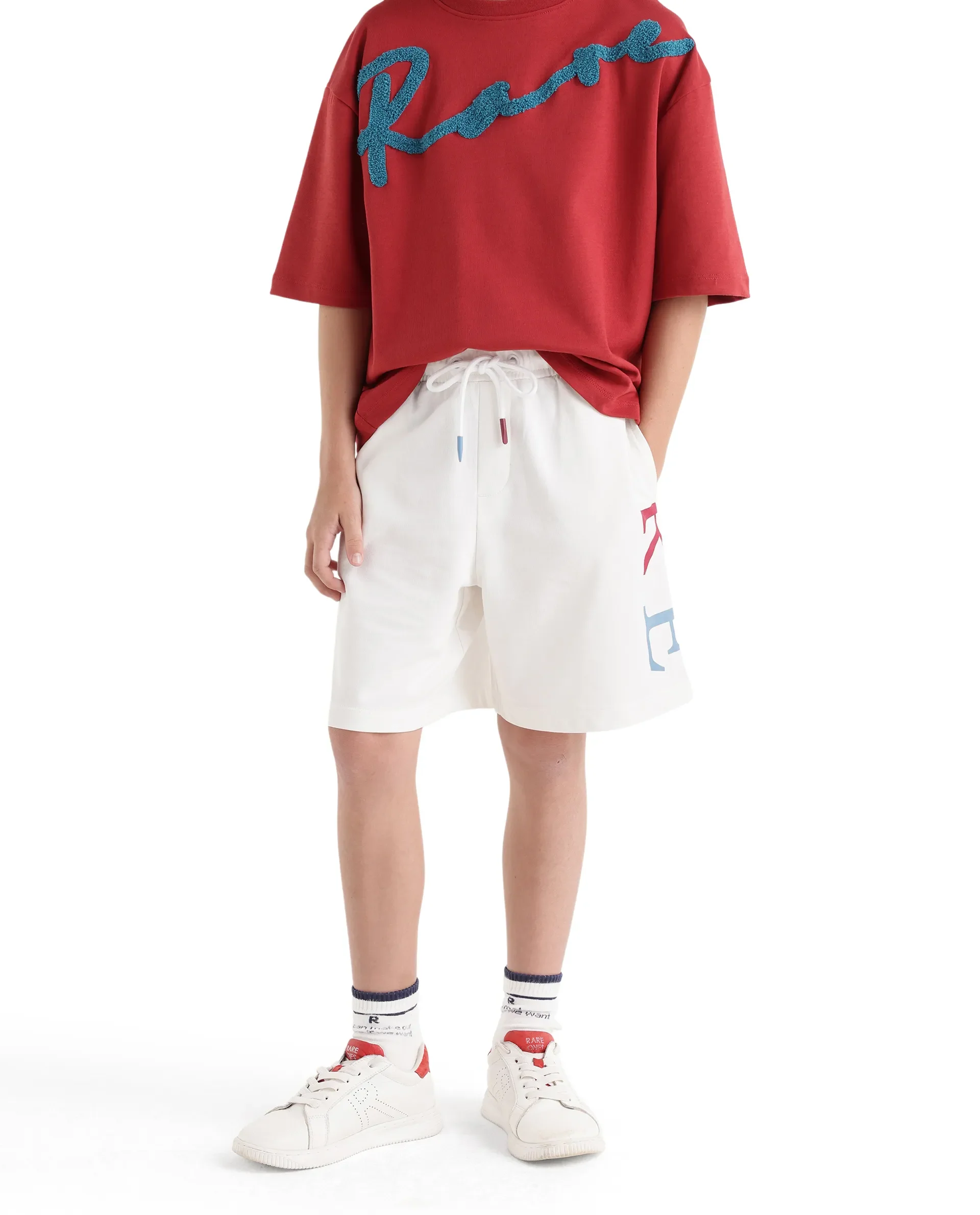 Rare Ones Kids Rixo-B White Cotton Fabric Drawstring Closure Pigment Print Regular Fit Shorts - Image 3
