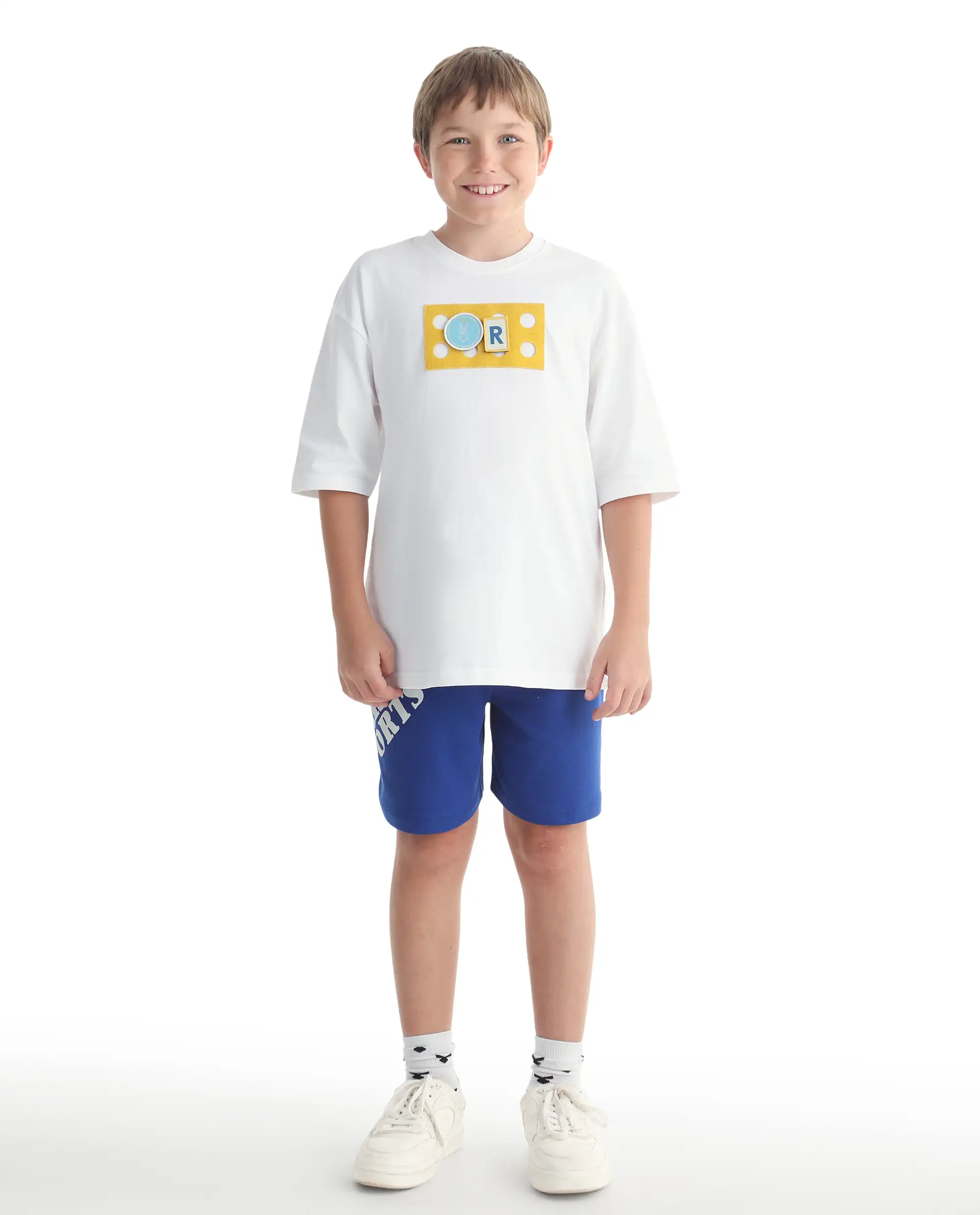Rare Ones Kids Skil-B Blue Cotton Blend Fabric Drawstring Closure Pigment Print Boxy Fit Shorts - Image 3