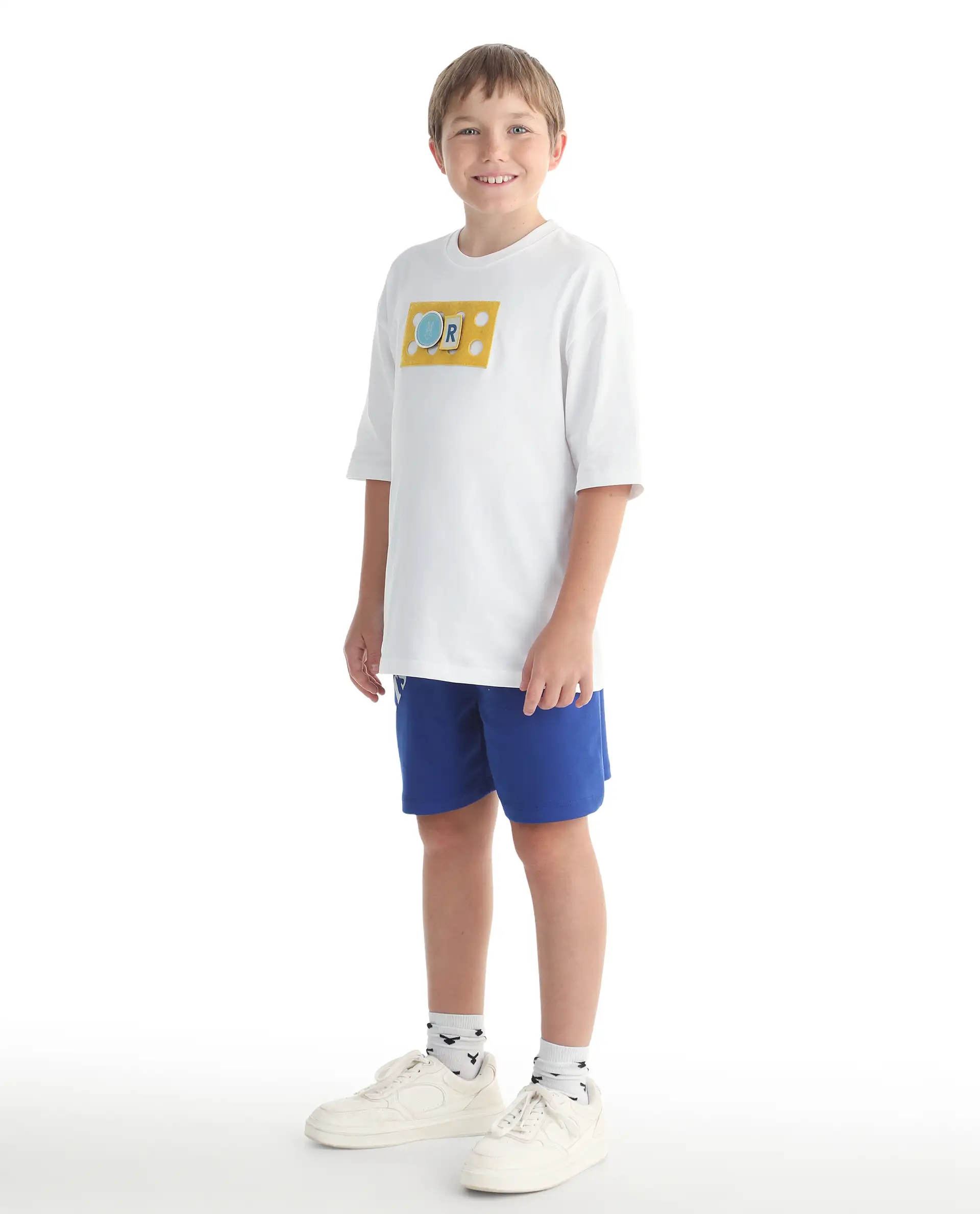 Rare Ones Kids Skil-B Blue Cotton Blend Fabric Drawstring Closure Pigment Print Boxy Fit Shorts - Image 6