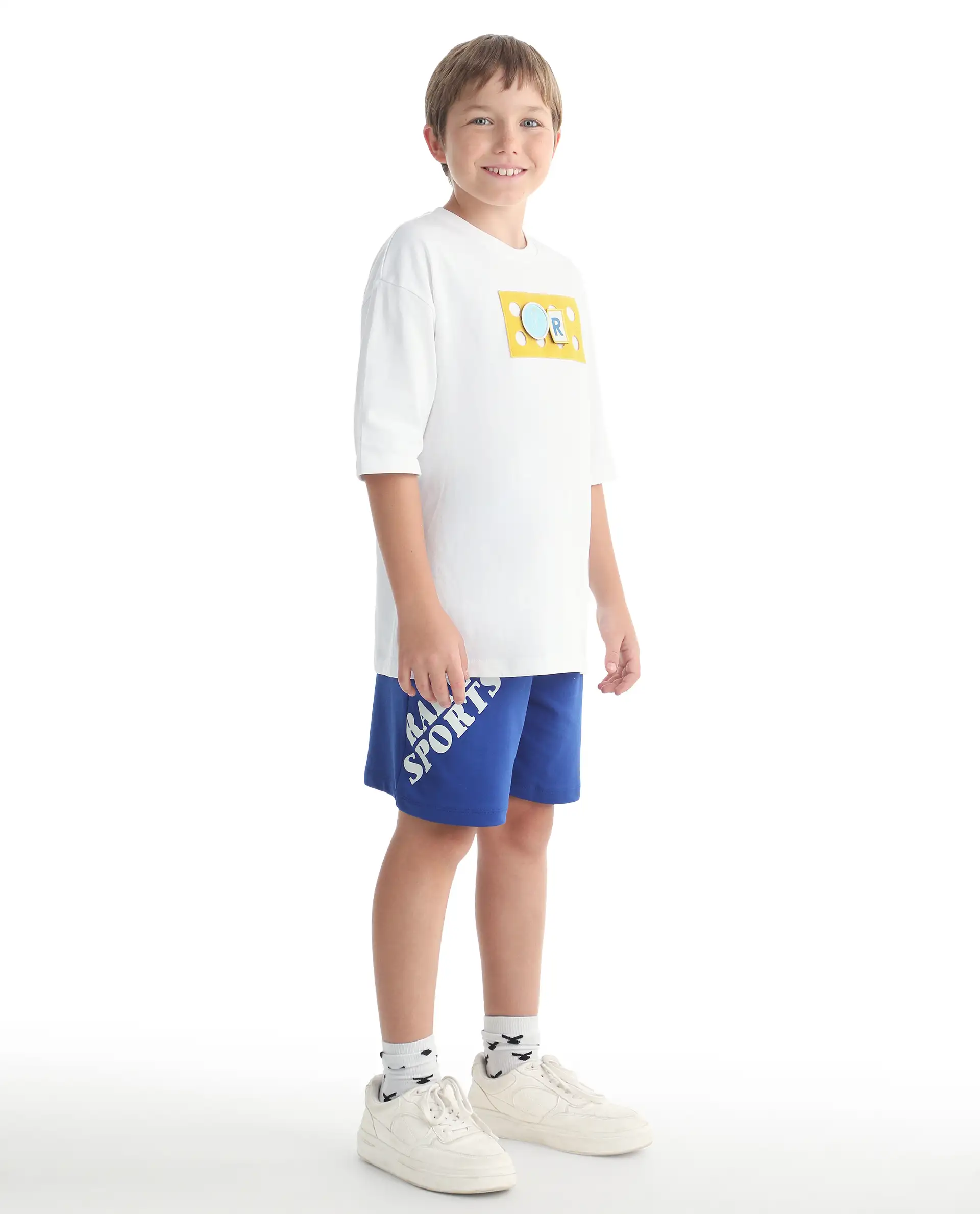 Rare Ones Kids Skil-B Blue Cotton Blend Fabric Drawstring Closure Pigment Print Boxy Fit Shorts - Image 7