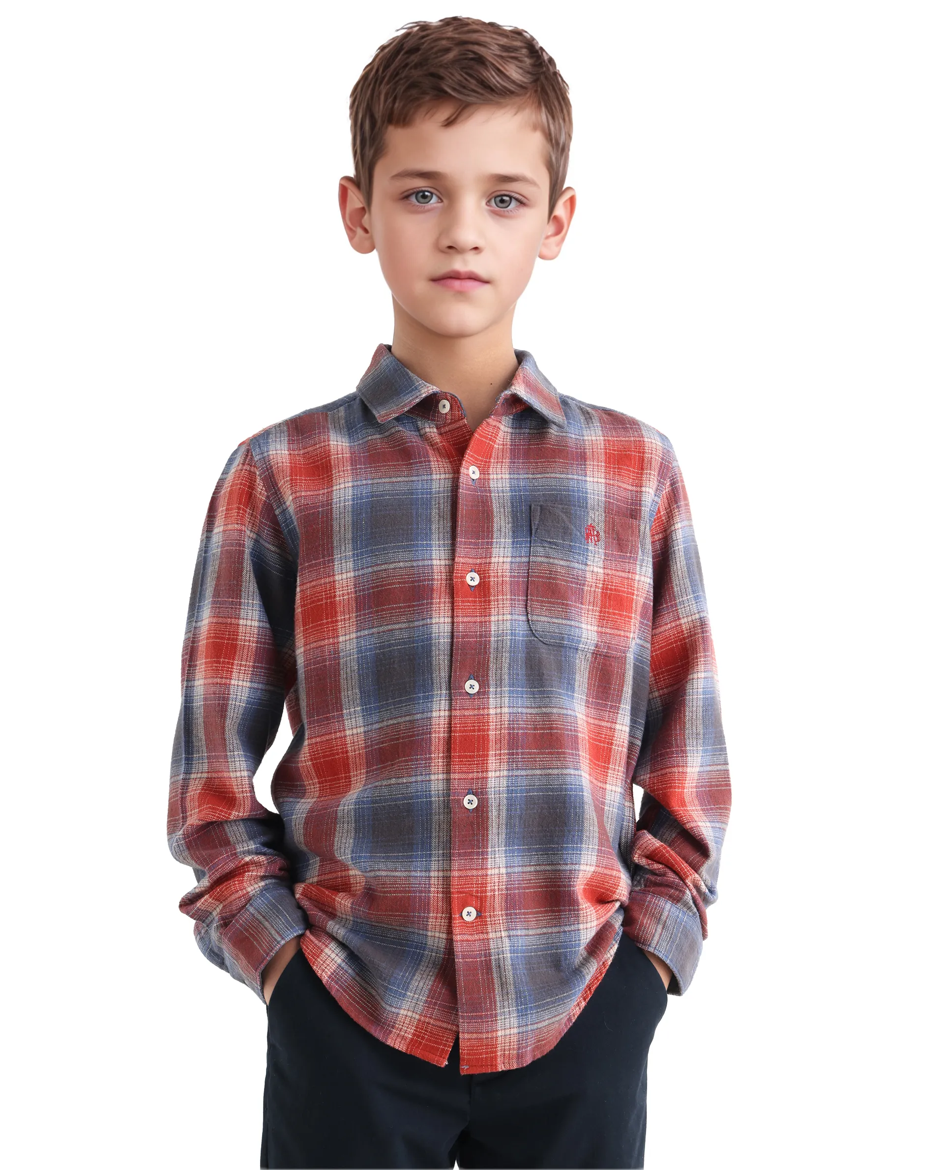 Rare Ones Kids Soren Dusky Rust Cotton Checked Button Closure Regular Fit Shirt - Image 3