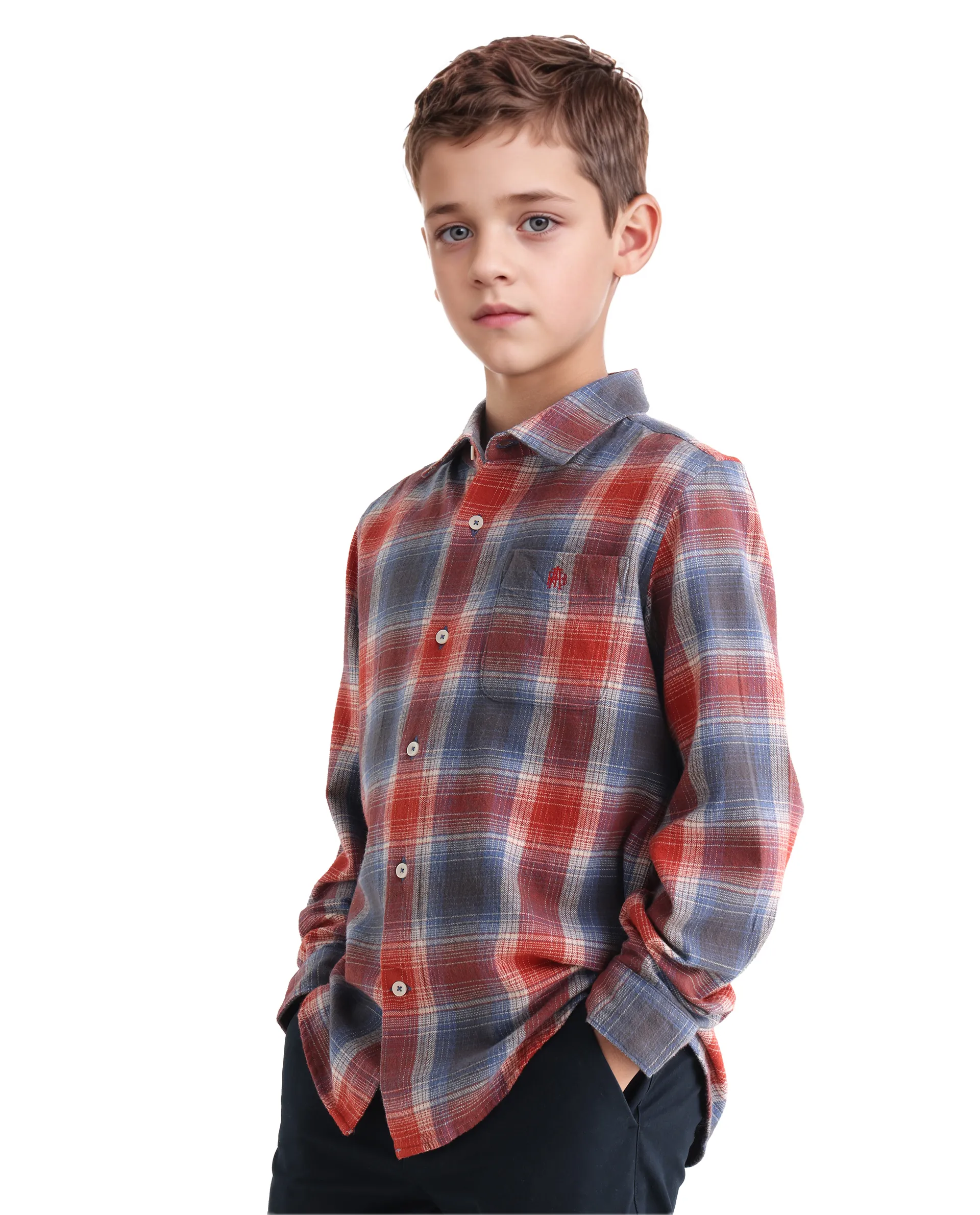 Rare Ones Kids Soren Dusky Rust Cotton Checked Button Closure Regular Fit Shirt - Image 6