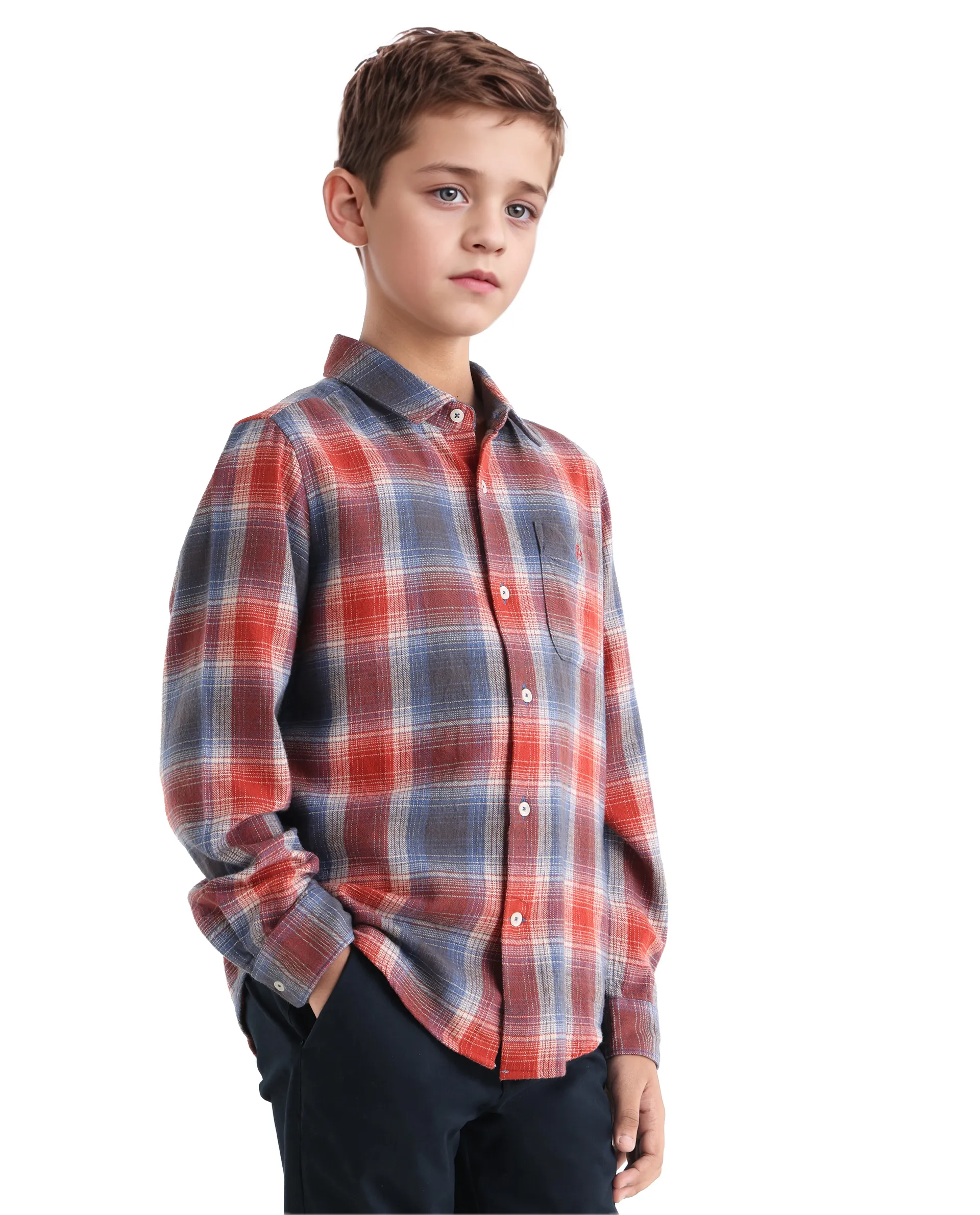 Rare Ones Kids Soren Dusky Rust Cotton Checked Button Closure Regular Fit Shirt - Image 7