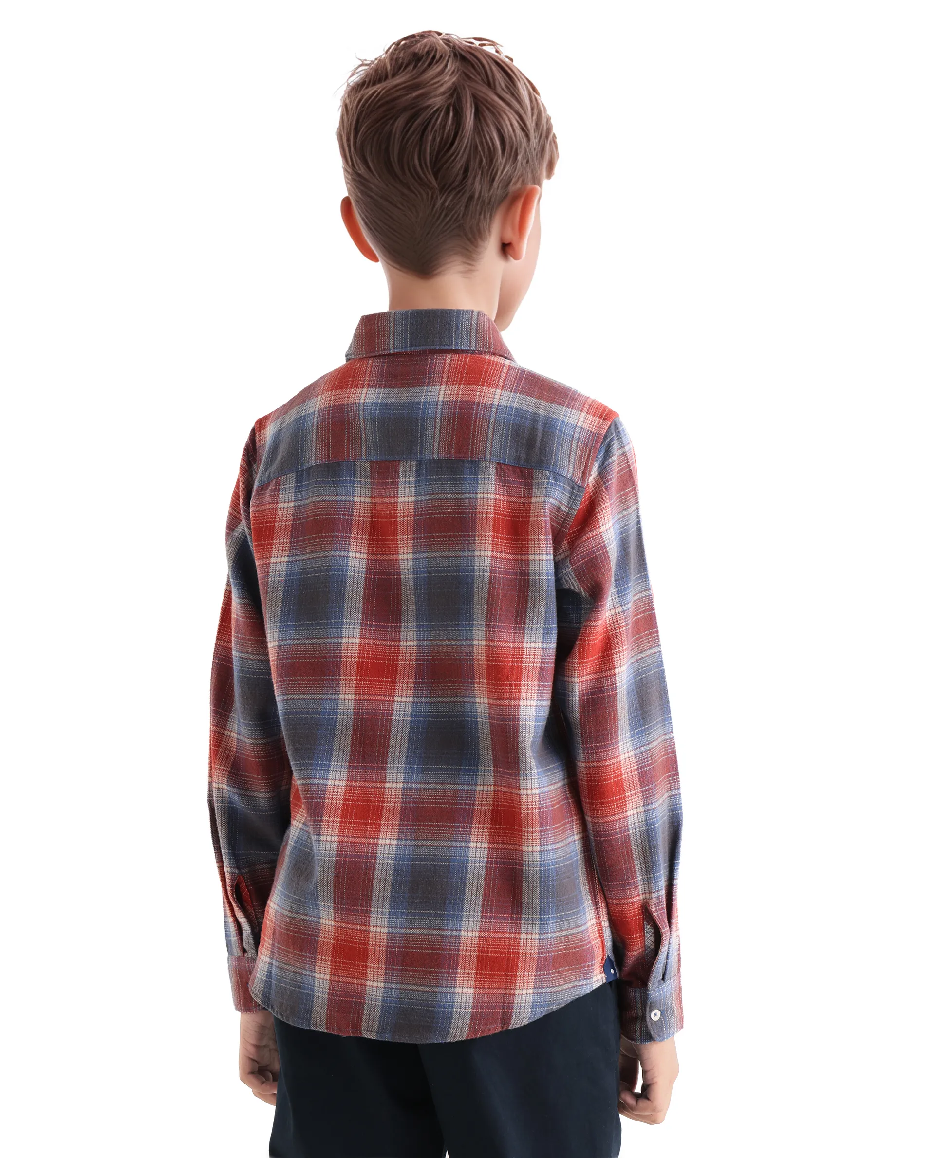 Rare Ones Kids Soren Dusky Rust Cotton Checked Button Closure Regular Fit Shirt - Image 8