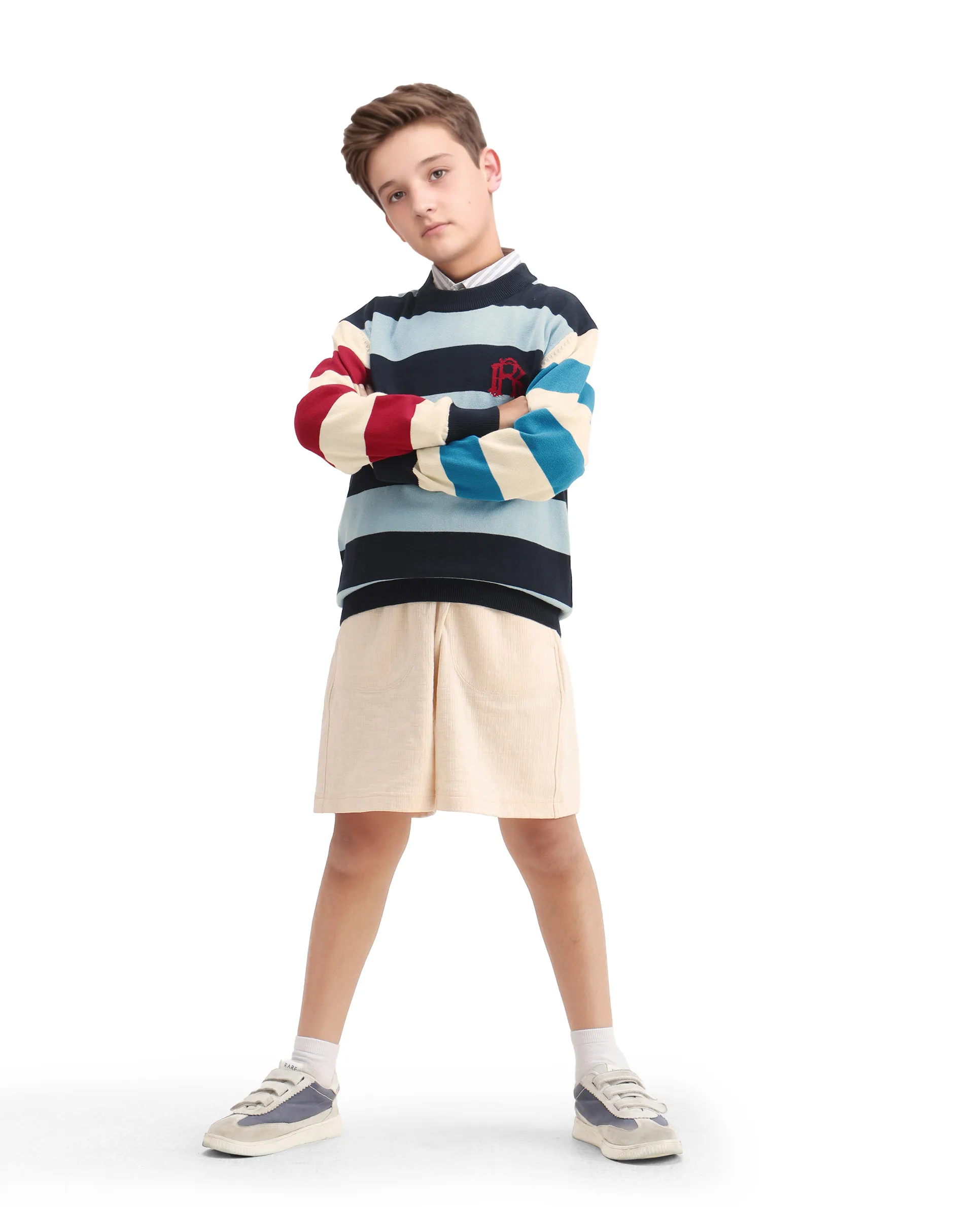 Rare Ones Kids Stripe Navy Cotton Striped Relaxed Fit Sweater - Image 2