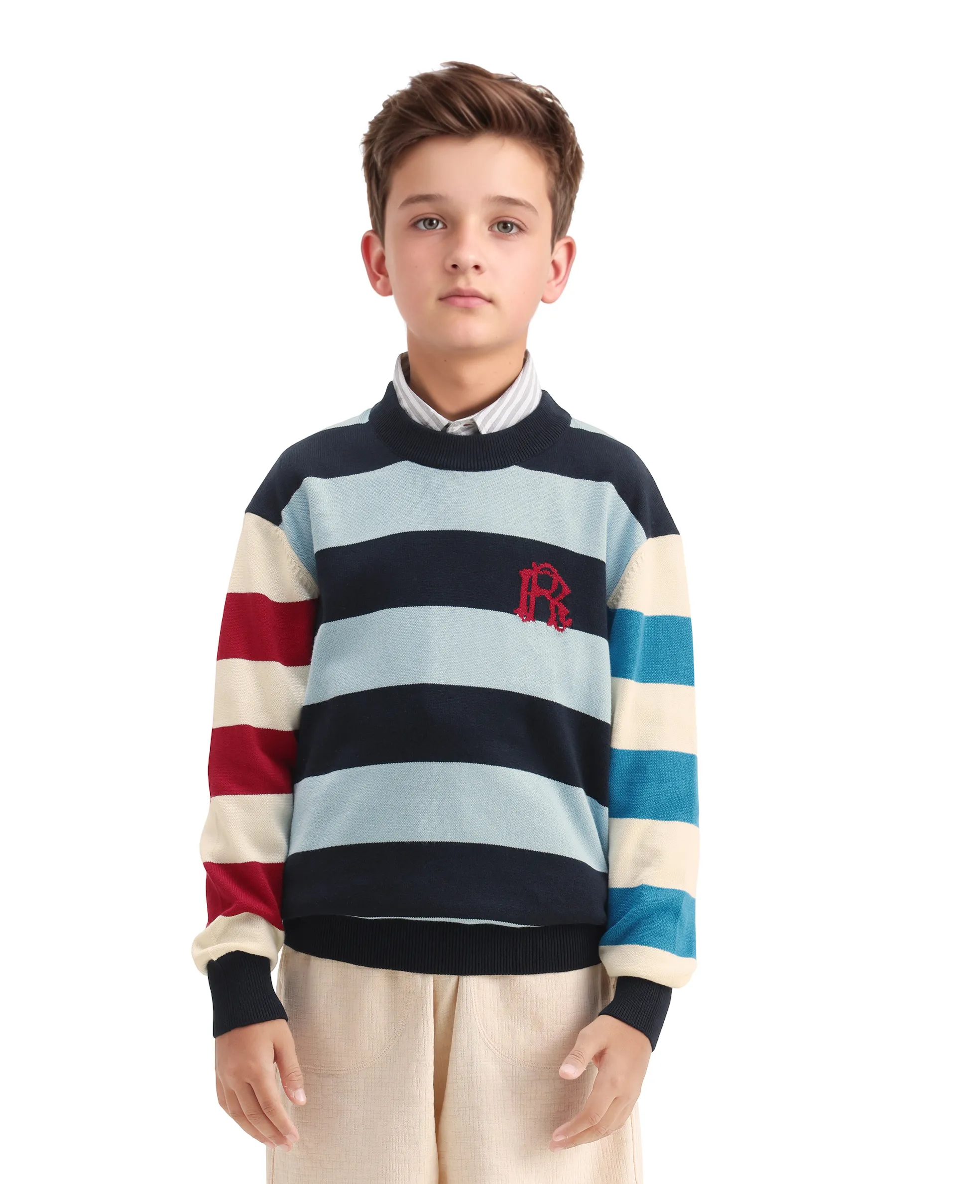 Rare Ones Kids Stripe Navy Cotton Striped Relaxed Fit Sweater - Image 3