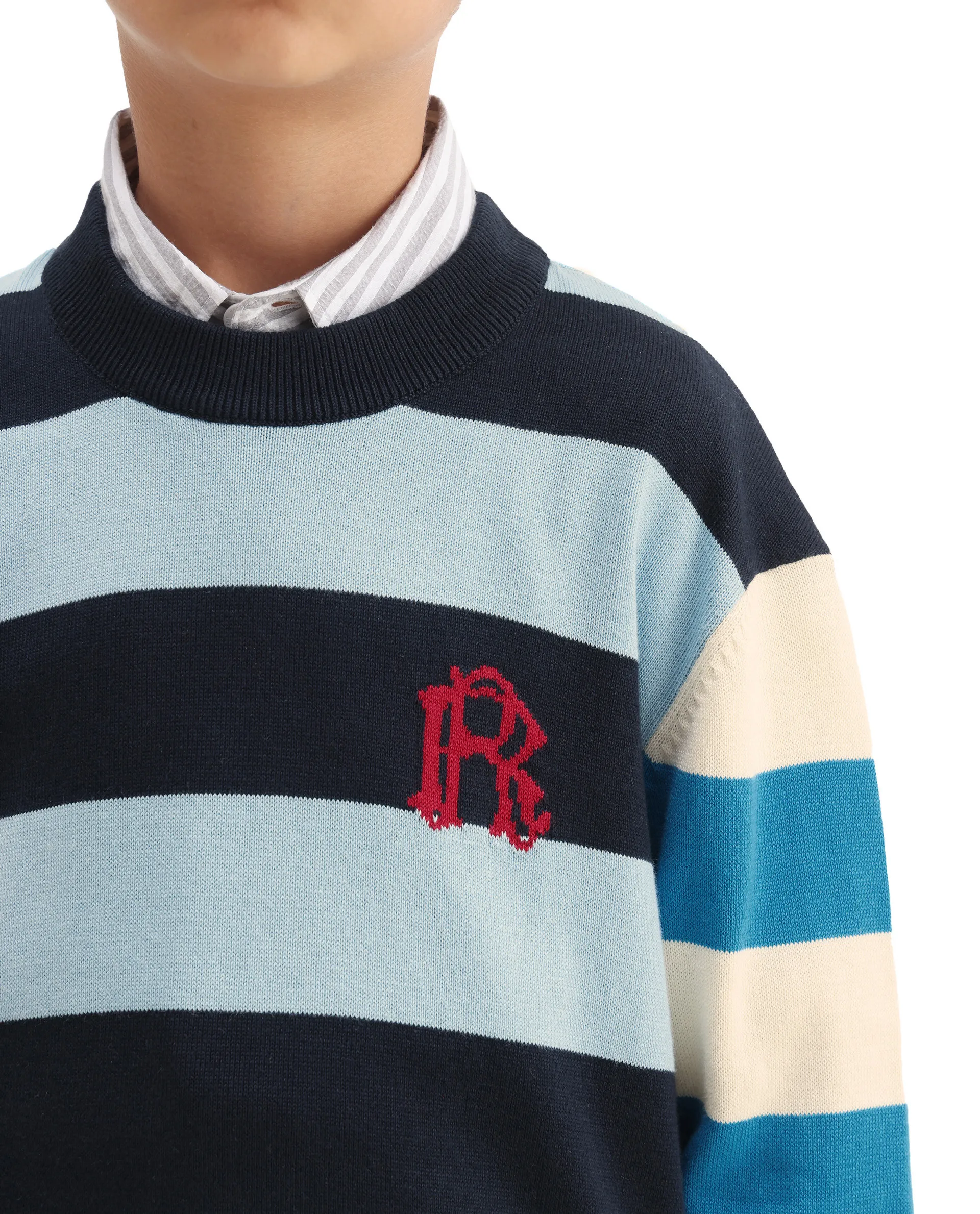 Rare Ones Kids Stripe Navy Cotton Striped Relaxed Fit Sweater - Image 4