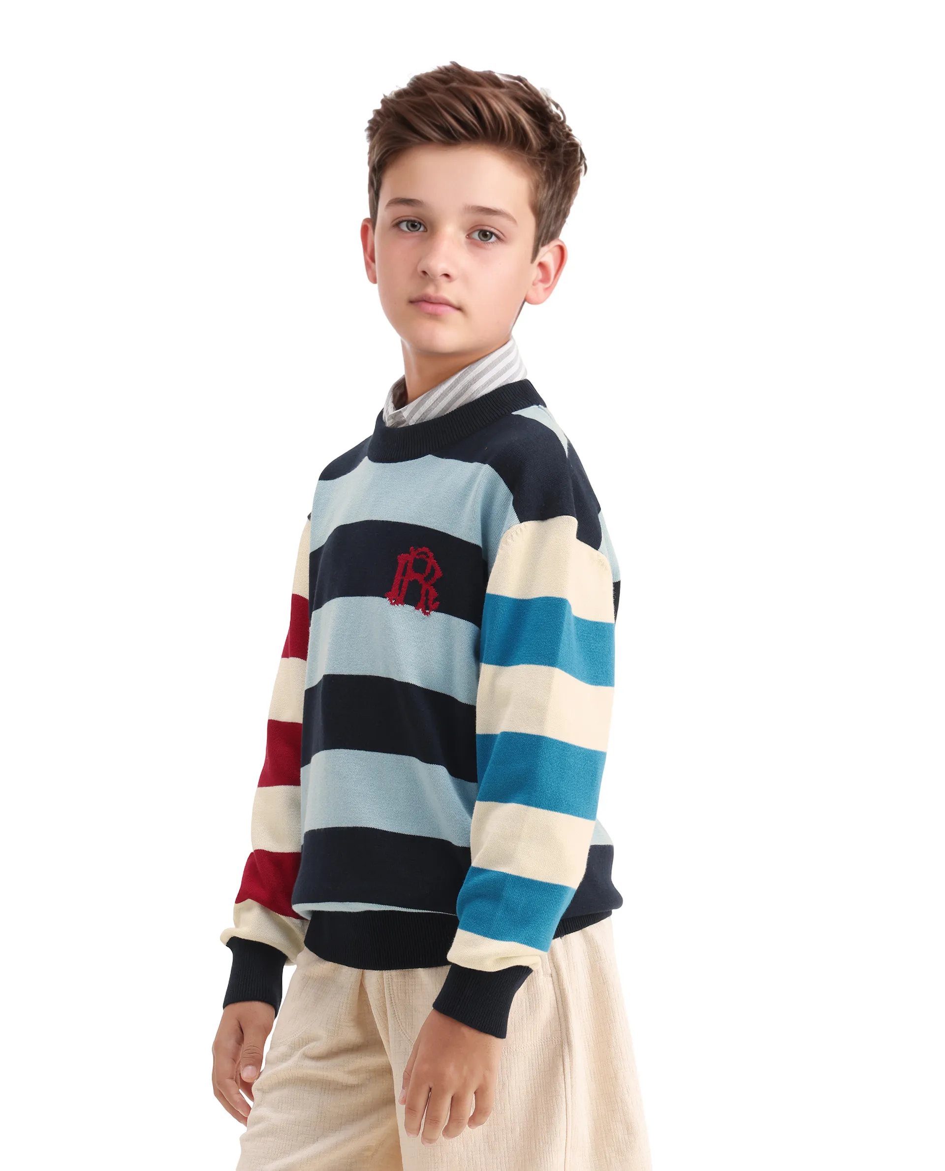 Rare Ones Kids Stripe Navy Cotton Striped Relaxed Fit Sweater - Image 5