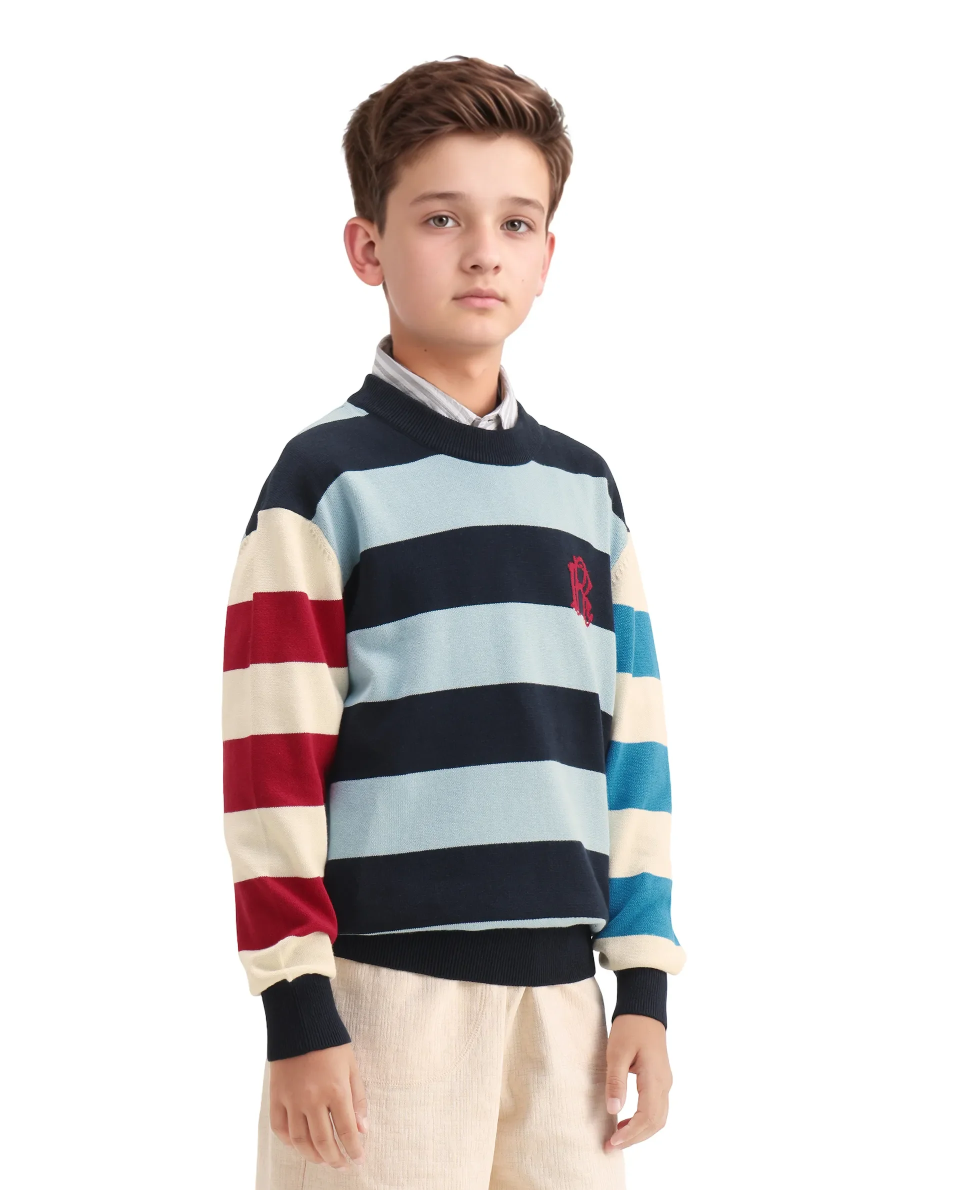 Rare Ones Kids Stripe Navy Cotton Striped Relaxed Fit Sweater - Image 6