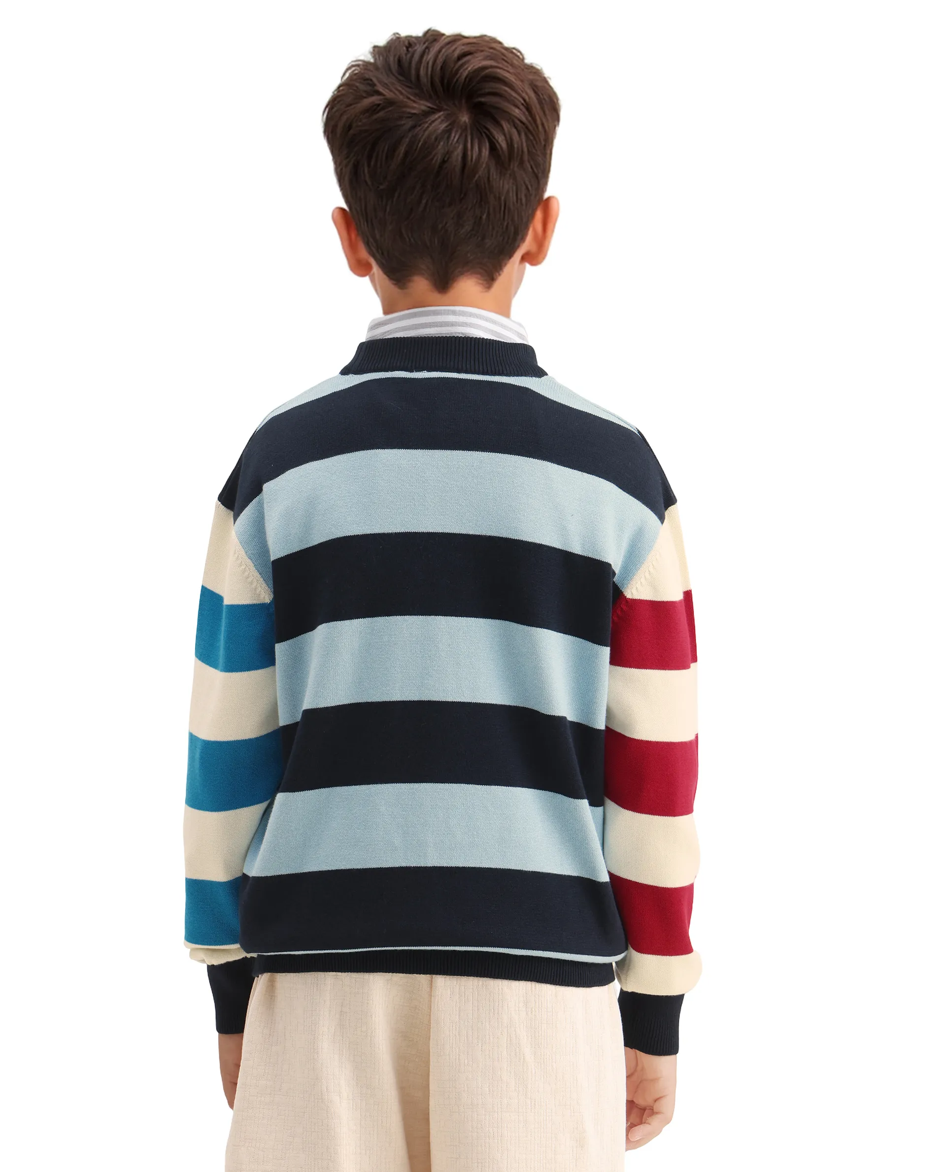 Rare Ones Kids Stripe Navy Cotton Striped Relaxed Fit Sweater - Image 7
