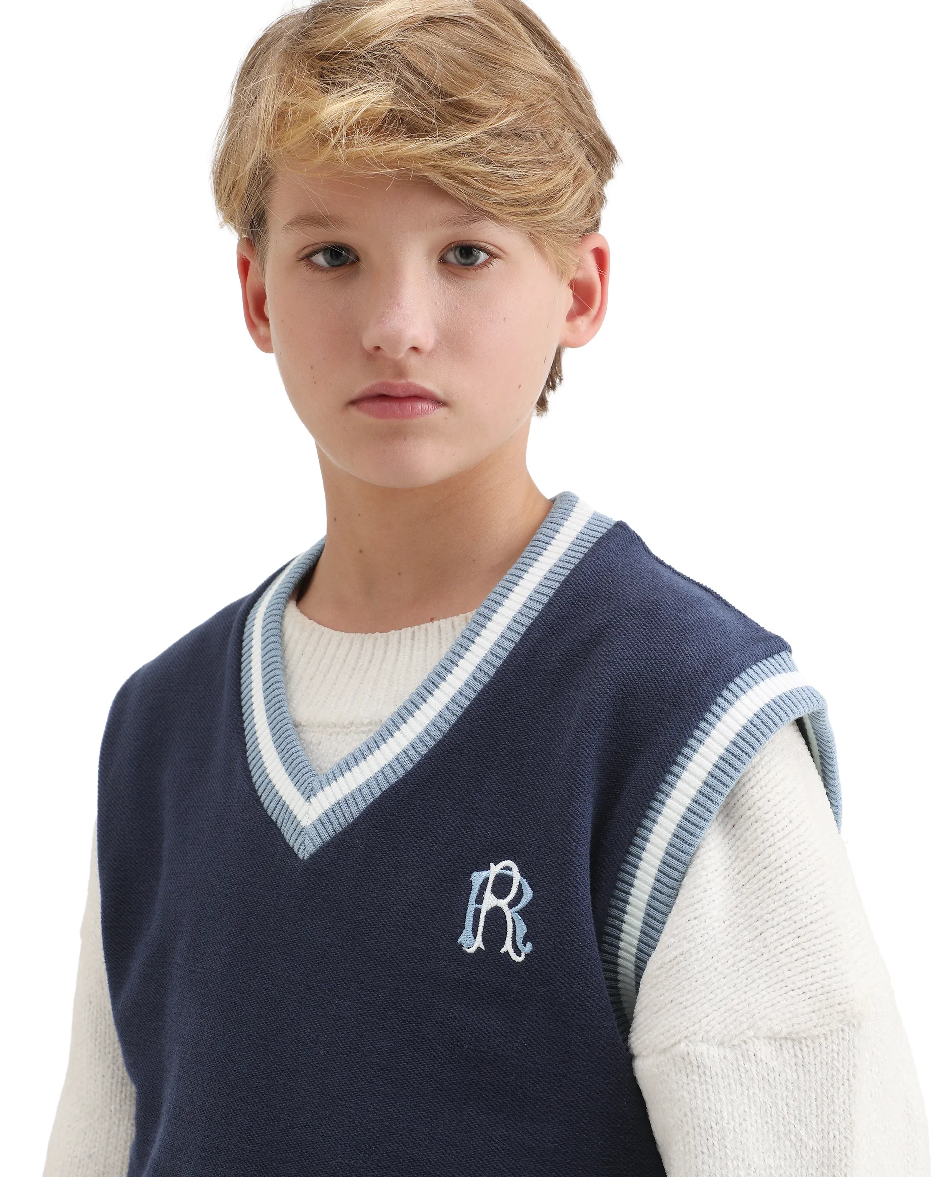 Rare Ones Kids Half Navy Cotton Blend Pull-On Closure Monogram Print Oversized Fit Sweater - Image 3