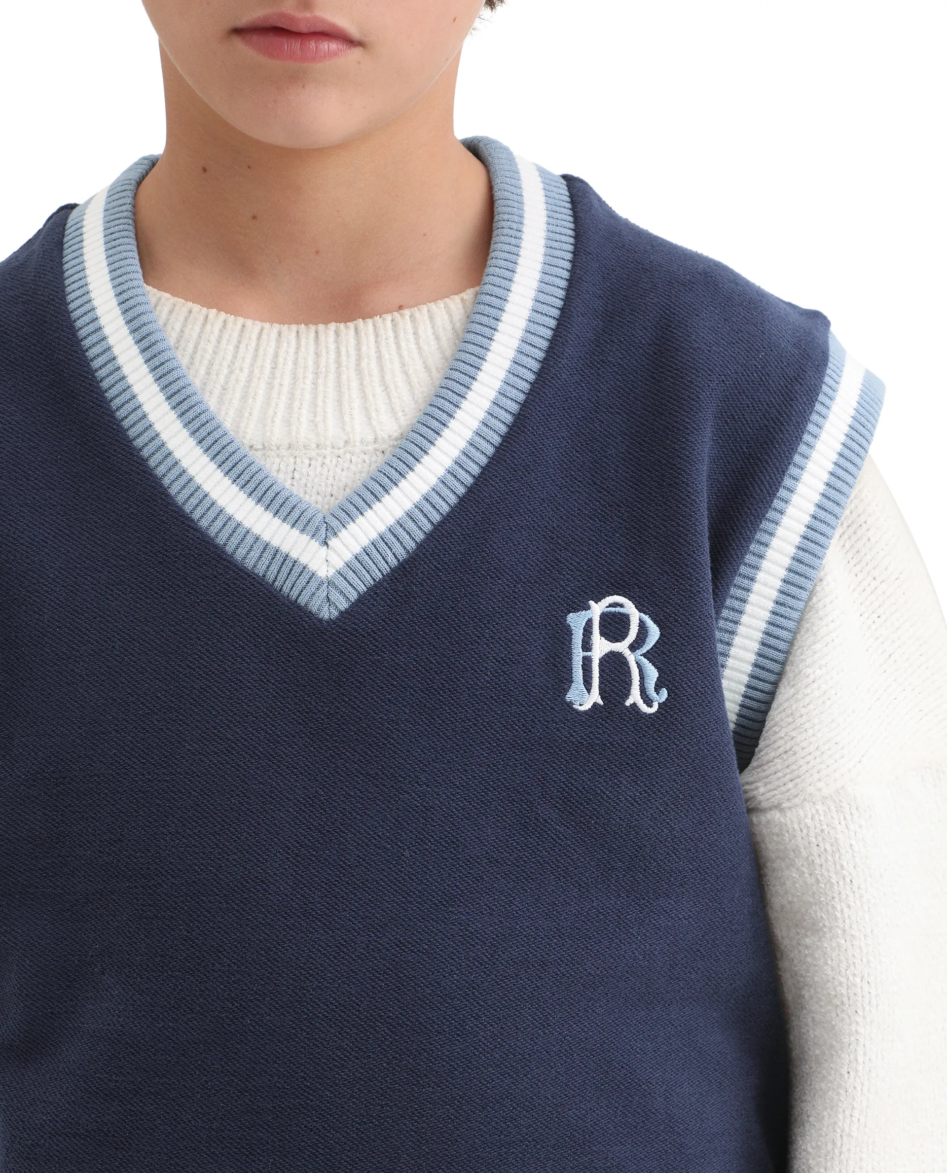 Rare Ones Kids Half Navy Cotton Blend Pull-On Closure Monogram Print Oversized Fit Sweater - Image 4