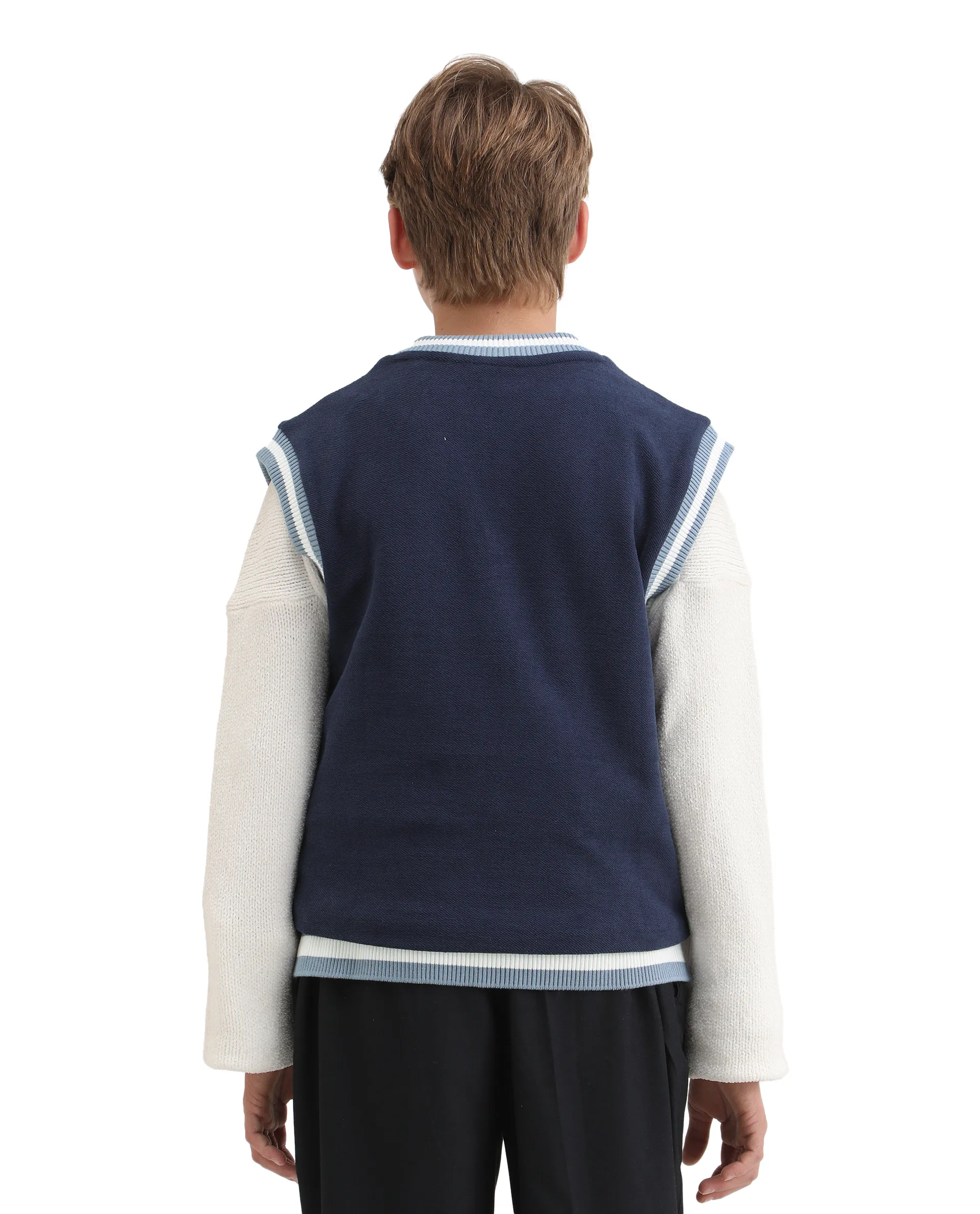 Rare Ones Kids Half Navy Cotton Blend Pull-On Closure Monogram Print Oversized Fit Sweater - Image 8