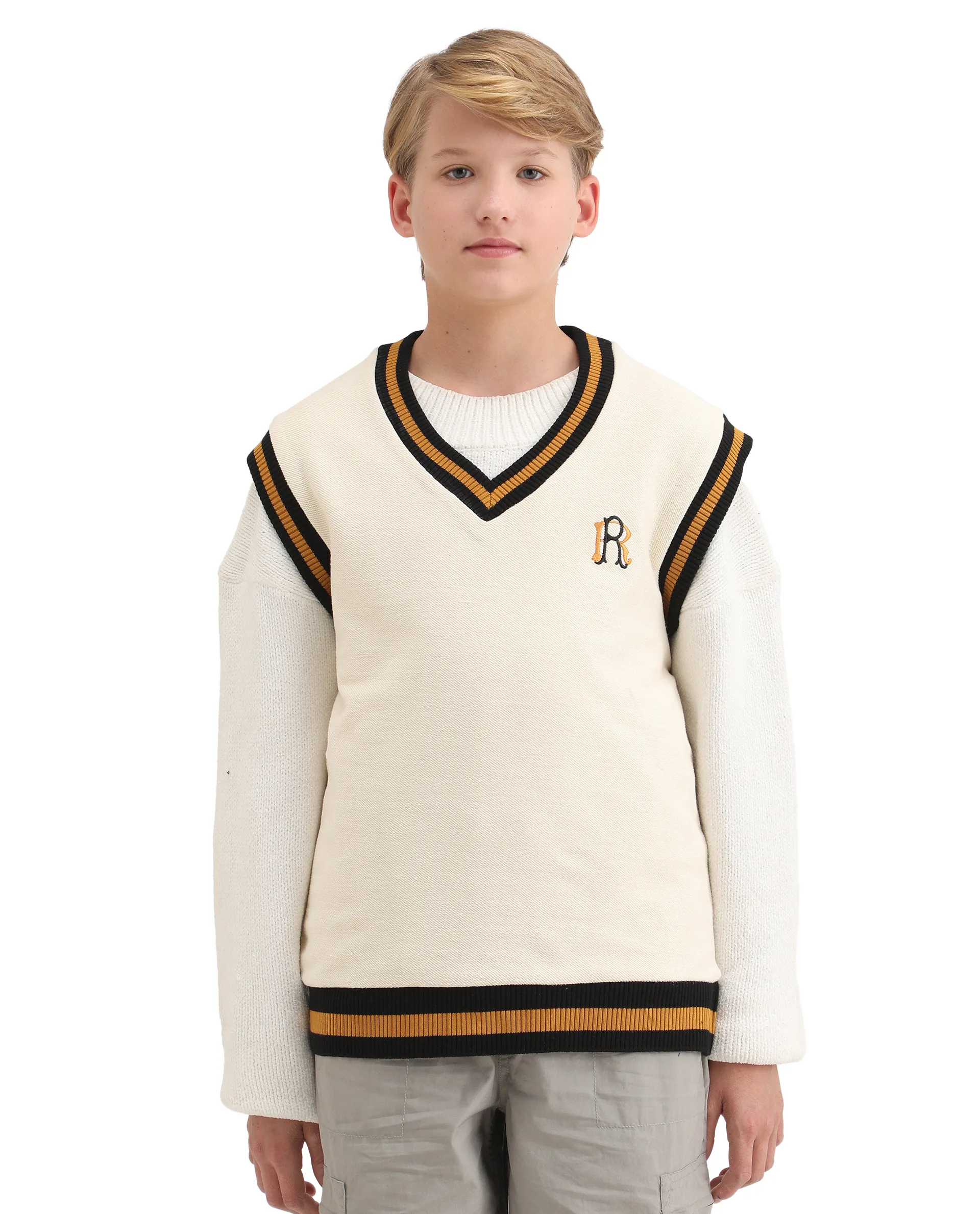 Rare Ones Kids Half Off White Cotton Blend Pull-On Closure Monogram Print Oversized Fit Sweater - Image 3