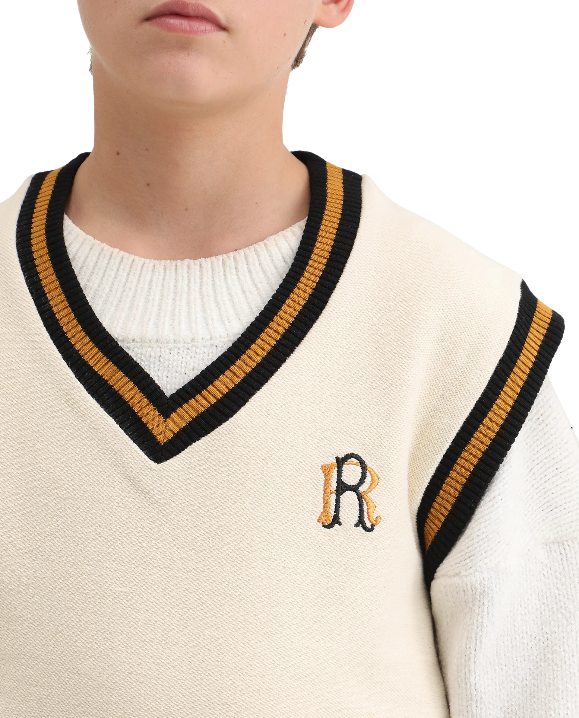 Rare Ones Kids Half Off White Cotton Blend Pull-On Closure Monogram Print Oversized Fit Sweater - Image 4