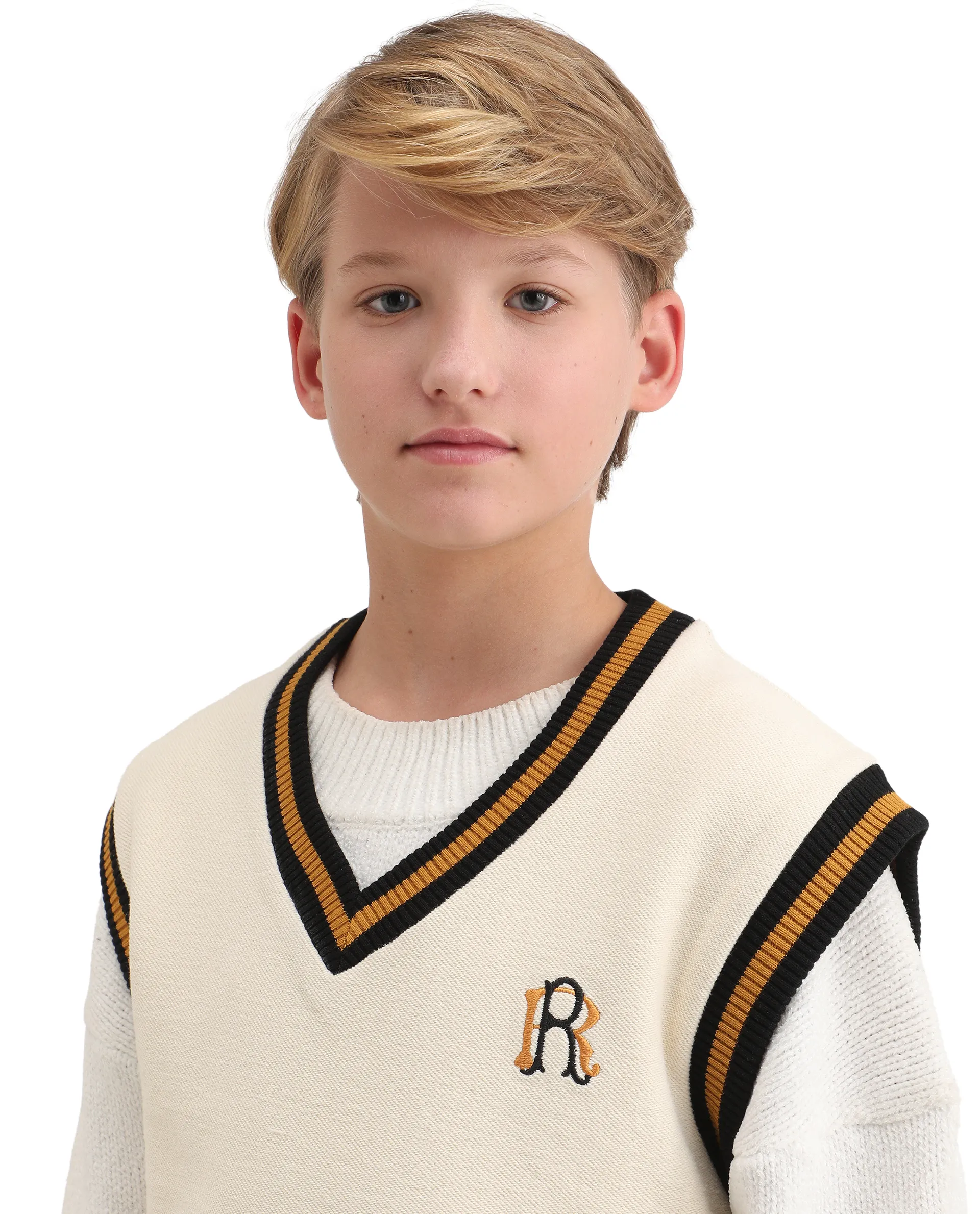Rare Ones Kids Half Off White Cotton Blend Pull-On Closure Monogram Print Oversized Fit Sweater - Image 5